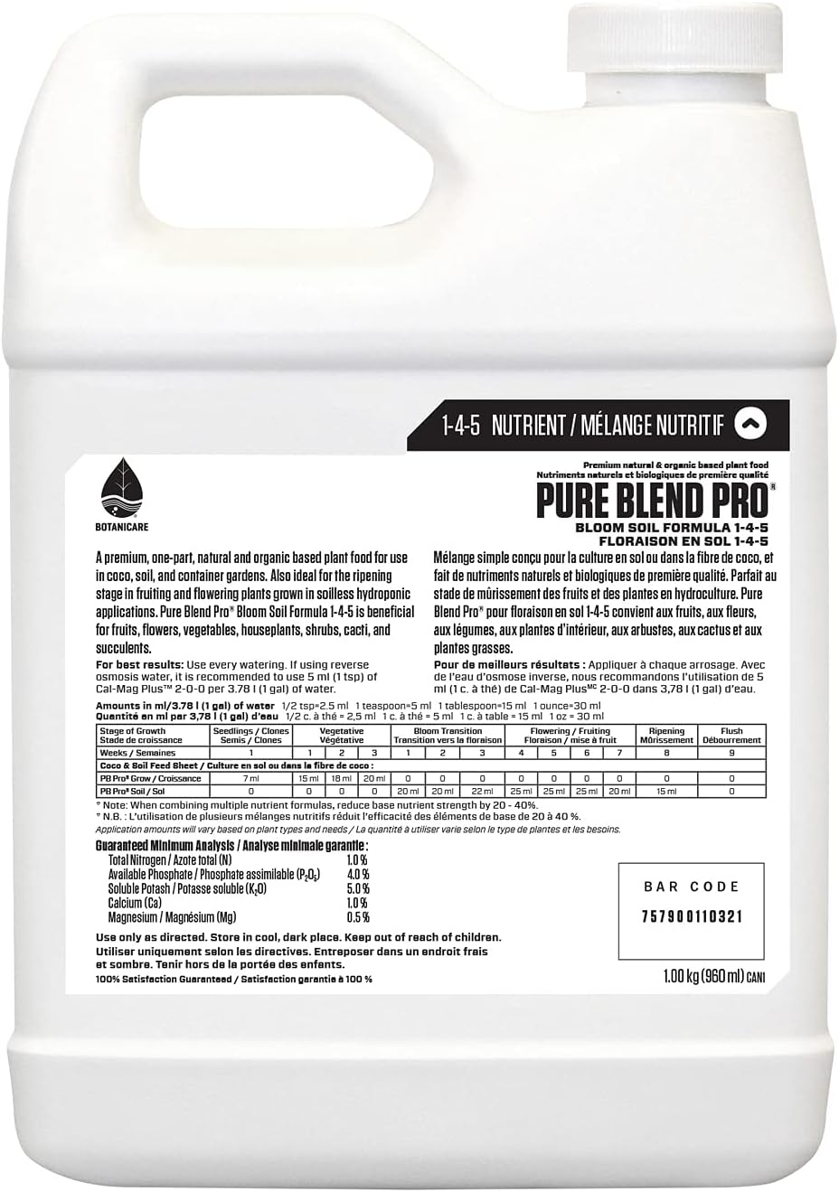 Botanicare Pure Blend Pro Bloom Soil Nutrient 1 qt - Ideal for Fruit & Flowers - 1-4-5 Formula - Espot.com.au