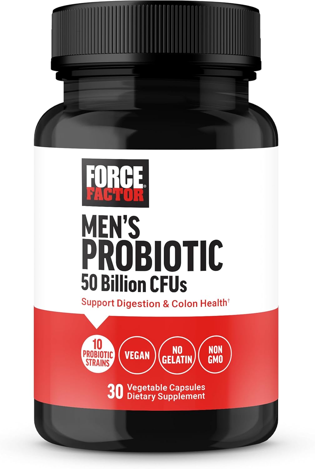 FORCE FACTOR Men's Probiotic - 50 Billion CFUs, 10 Strains, Digestive & Colon Health, Daily Wellness, Non-GMO, Vegan - 30 Capsules - Espot.com.au