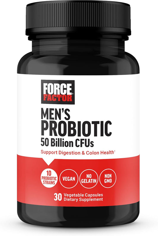 FORCE FACTOR Men's Probiotic - 50 Billion CFUs, 10 Strains, Digestive & Colon Health, Daily Wellness, Non-GMO, Vegan - 30 Capsules - Espot.com.au