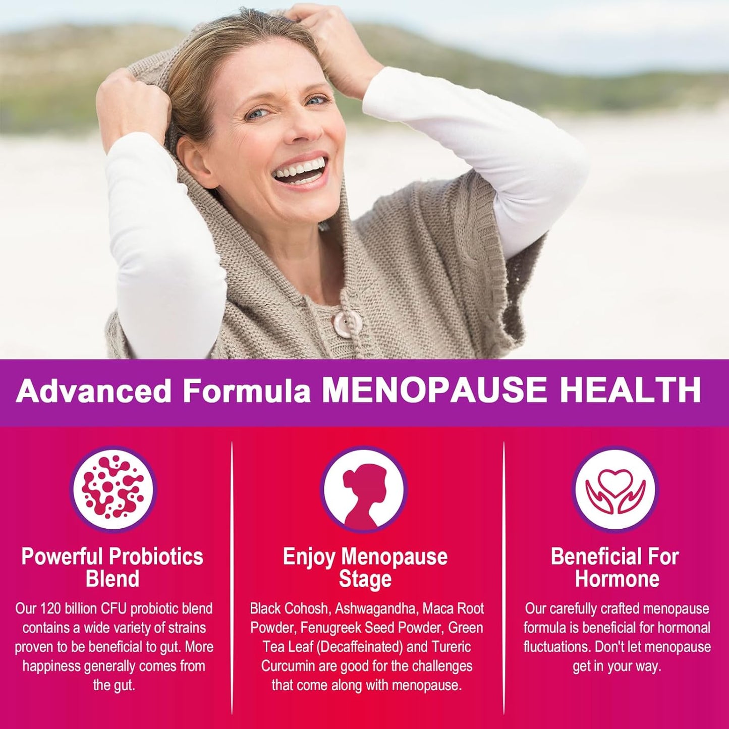 All-Natural Menopause Probiotic Supplements - 120 Billion CFU for Hot Flashes, Night Sweats, Mood Swings - 300 Capsules - Zwllood - Espot.com.au