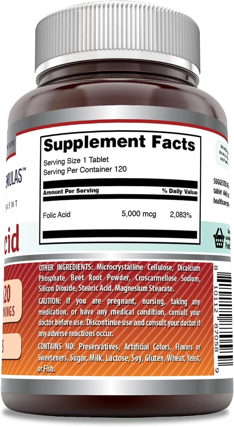 High Potency Folic Acid Supplement 5000 Mcg - 240 Tablets, Non-GMO, Gluten Free - Made in USA - 2 Pack - Espot.com.au
