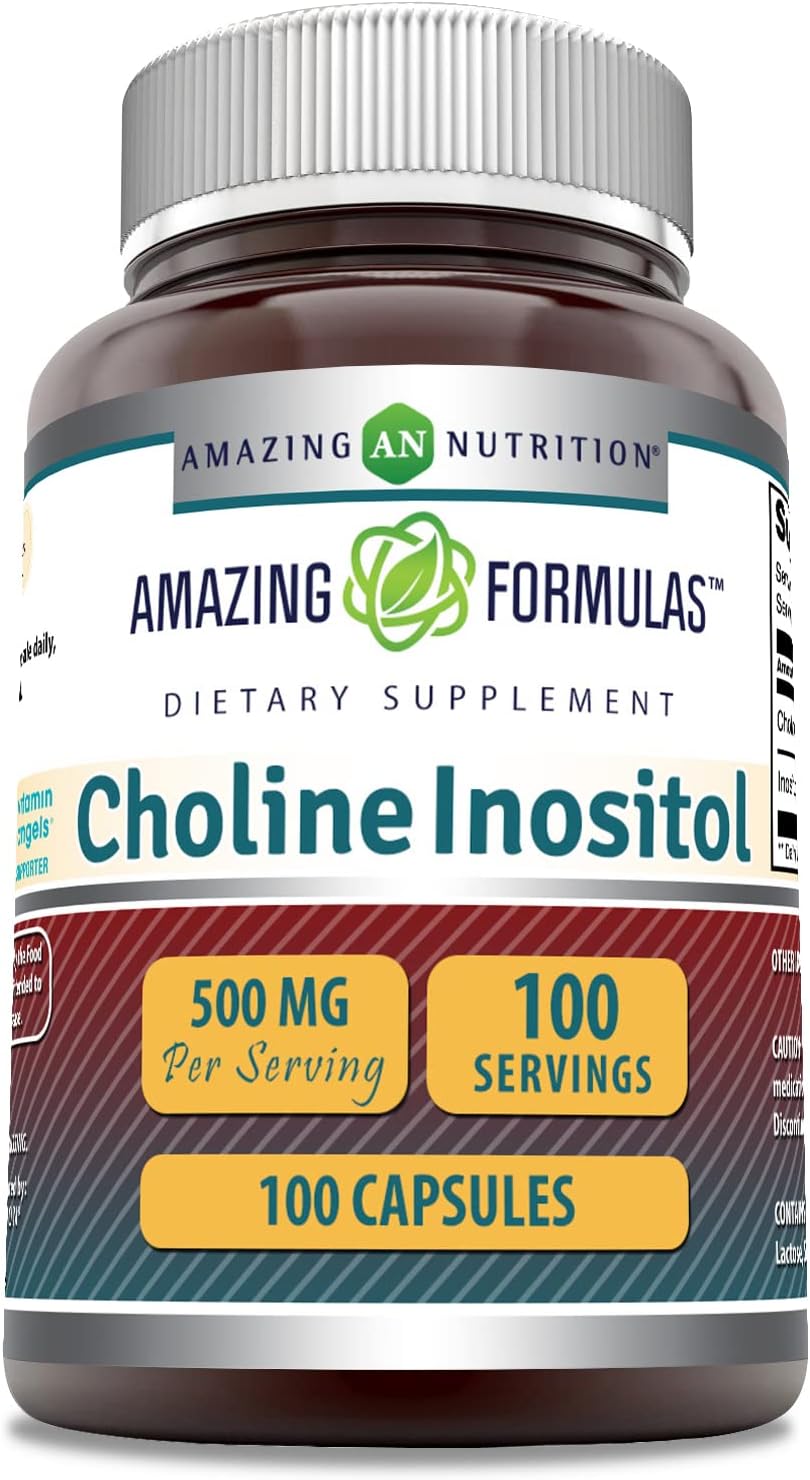 Choline & Inositol Supplement 500mg Capsules | Non-GMO & Gluten-Free | Made in USA | Amazing Nutrition (1 Pack, 100 Count) - Espot.com.au