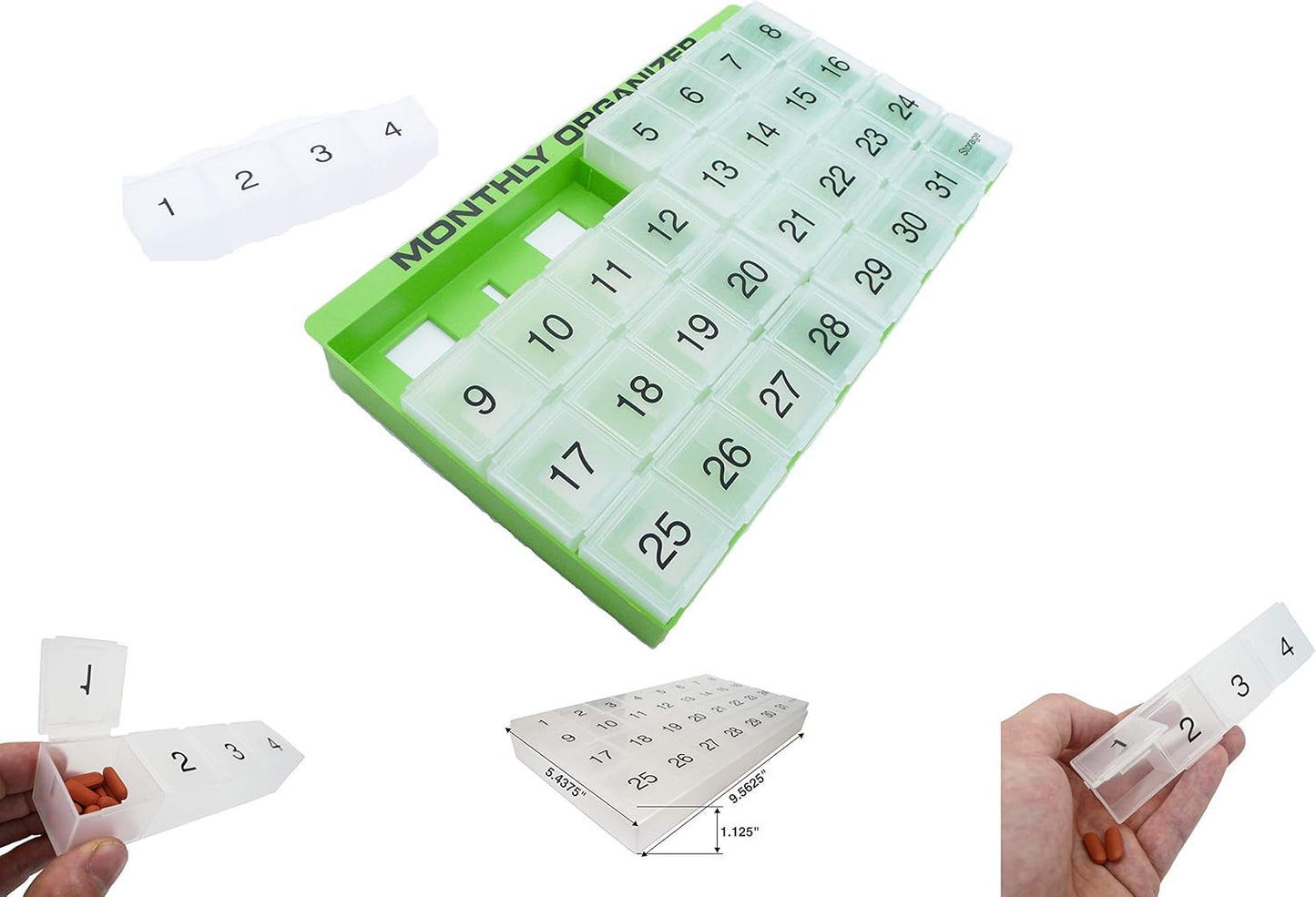 promed-31-day-monthly-pill-organizer-with-31-compartments-tray-and-8-removable-slots---green-color-2