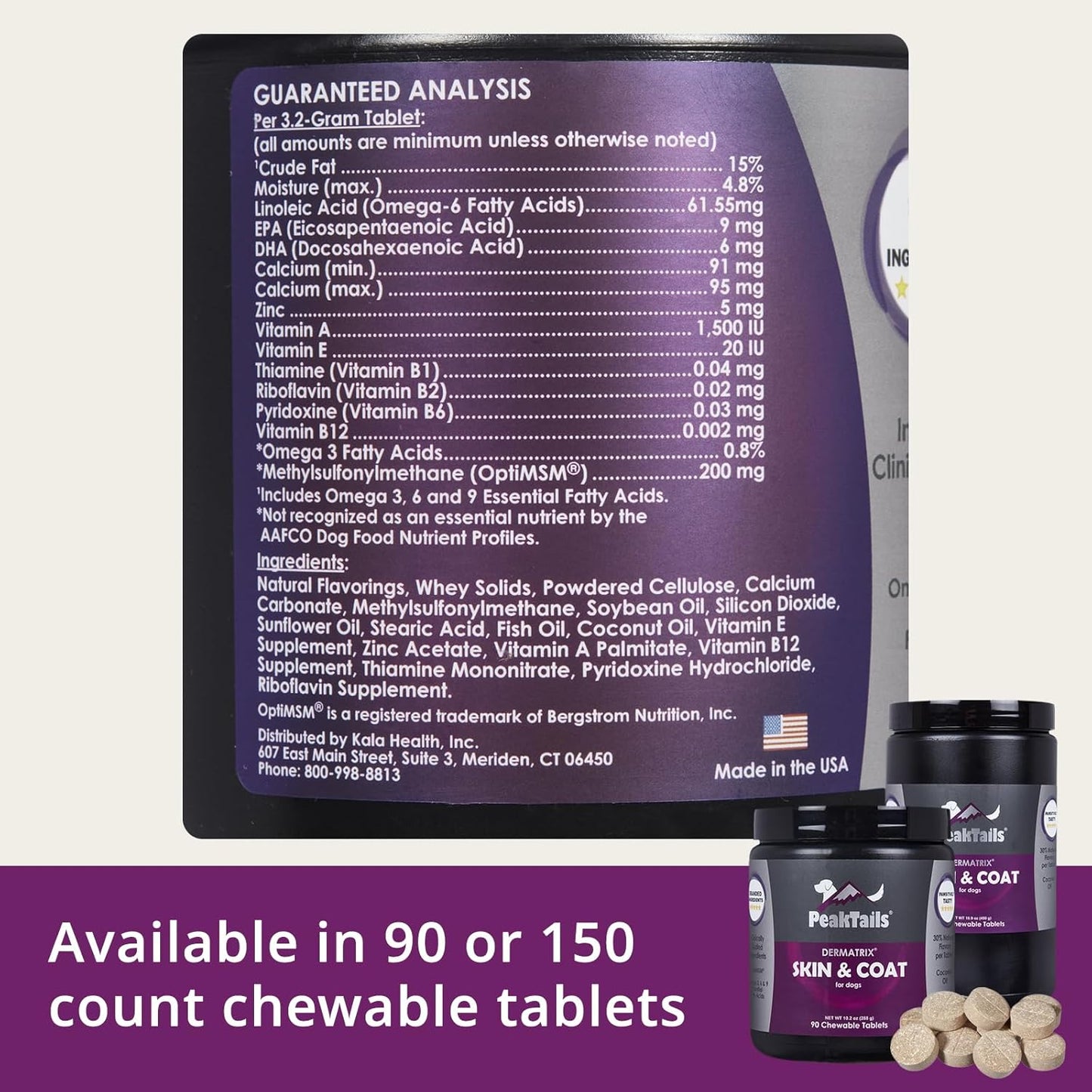 90-count-peaktails-dermatrix-tablets-for-dogs---supports-healthy-skin-reduces-shedding-with-msm-fish-oil-omega-3-6-3