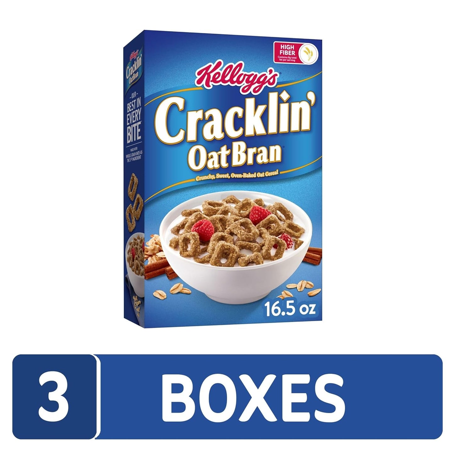 Kellogg's Cracklin' Oat Bran Cereal - Fiber-Rich Breakfast Cereal for the Whole Family - Original Flavor - 3 Boxes - Espot.com.au