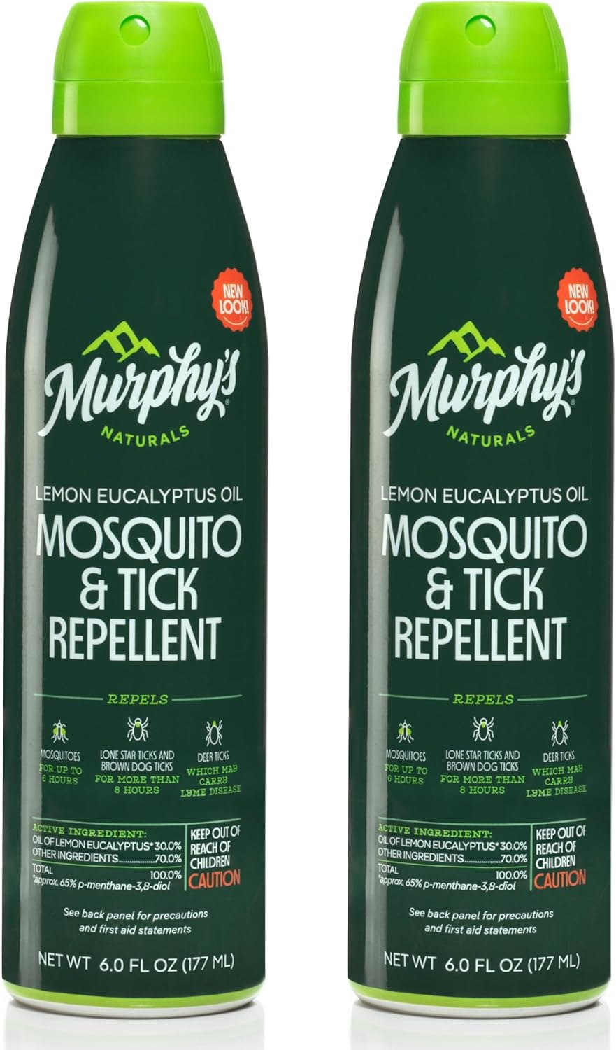 Murphy's Naturals Lemon Eucalyptus Oil Insect Repellent Mist 2-Pack - DEET-Free, Plant-Based Formula for Skin and Gear - Mosquito and Tick Repellent - 6 oz Continuous Spray - Espot.com.au