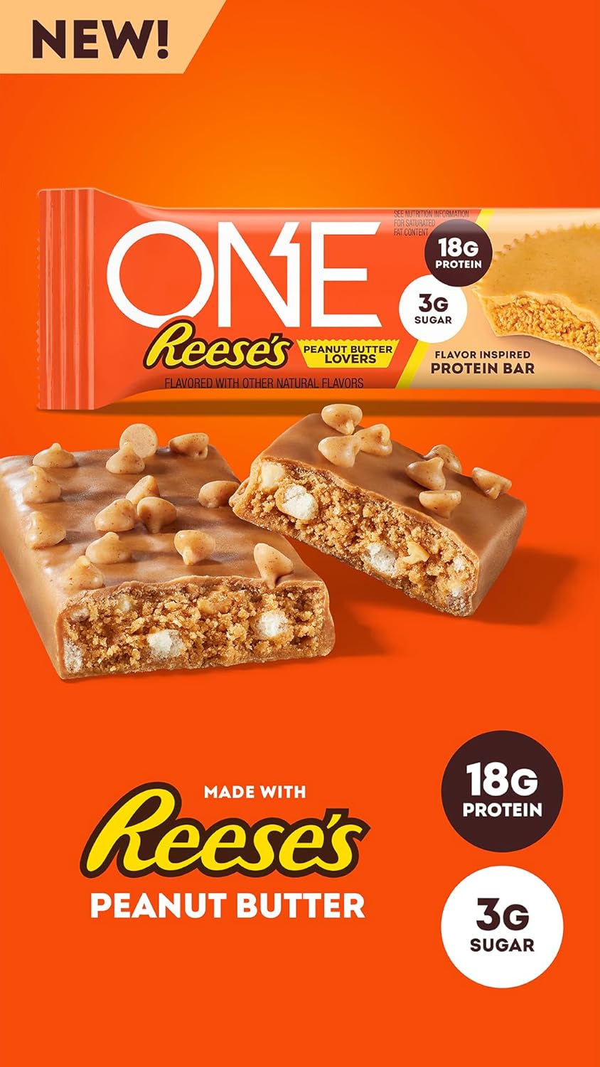 Reese's Peanut Butter Lovers ONE Protein Bars - 12 Count, Gluten Free, 18g Protein, 3g Sugar - Pantry Staple Snack - Espot.com.au