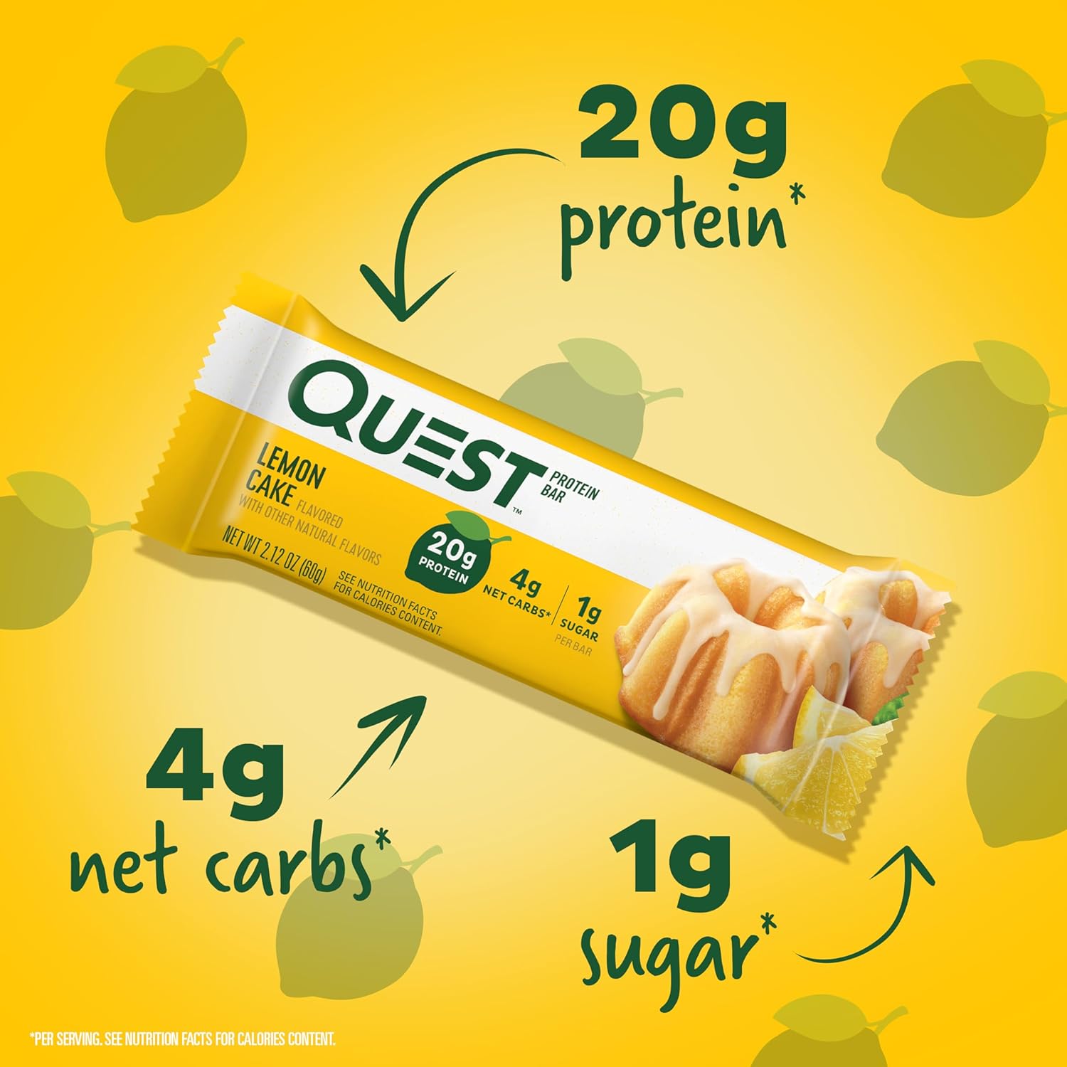 High Protein Lemon Cake Quest Nutrition Bars - Gluten Free & Keto Friendly - 12 Count Pack - Espot.com.au