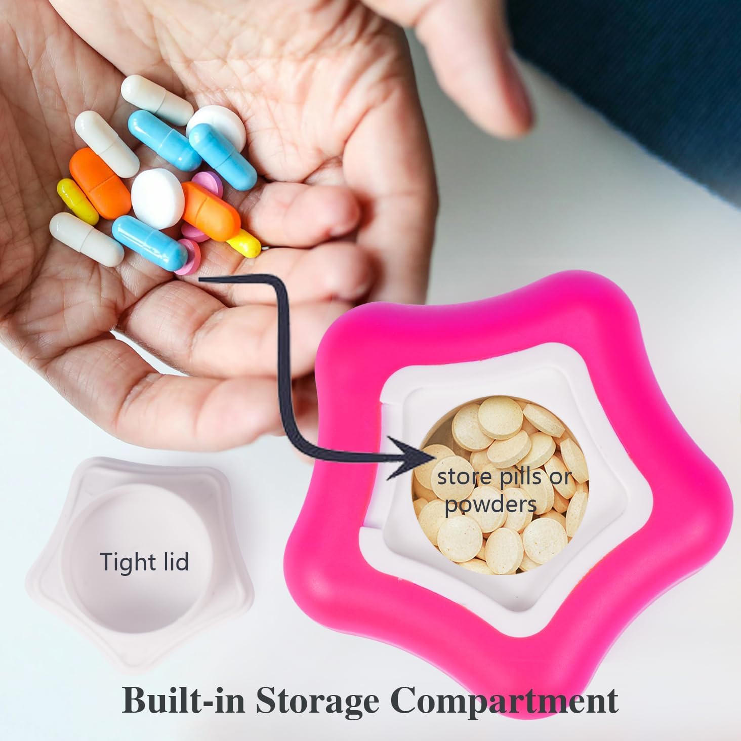 purple-pill-crusher-and-grinder-with-storage-compartment---crush-pills-to-a-fine-powder-with-silicone-edges---ideal-for-elderly-family-and-pets---includes-cleaning-brush---grind-multiple-pills-at-once-4