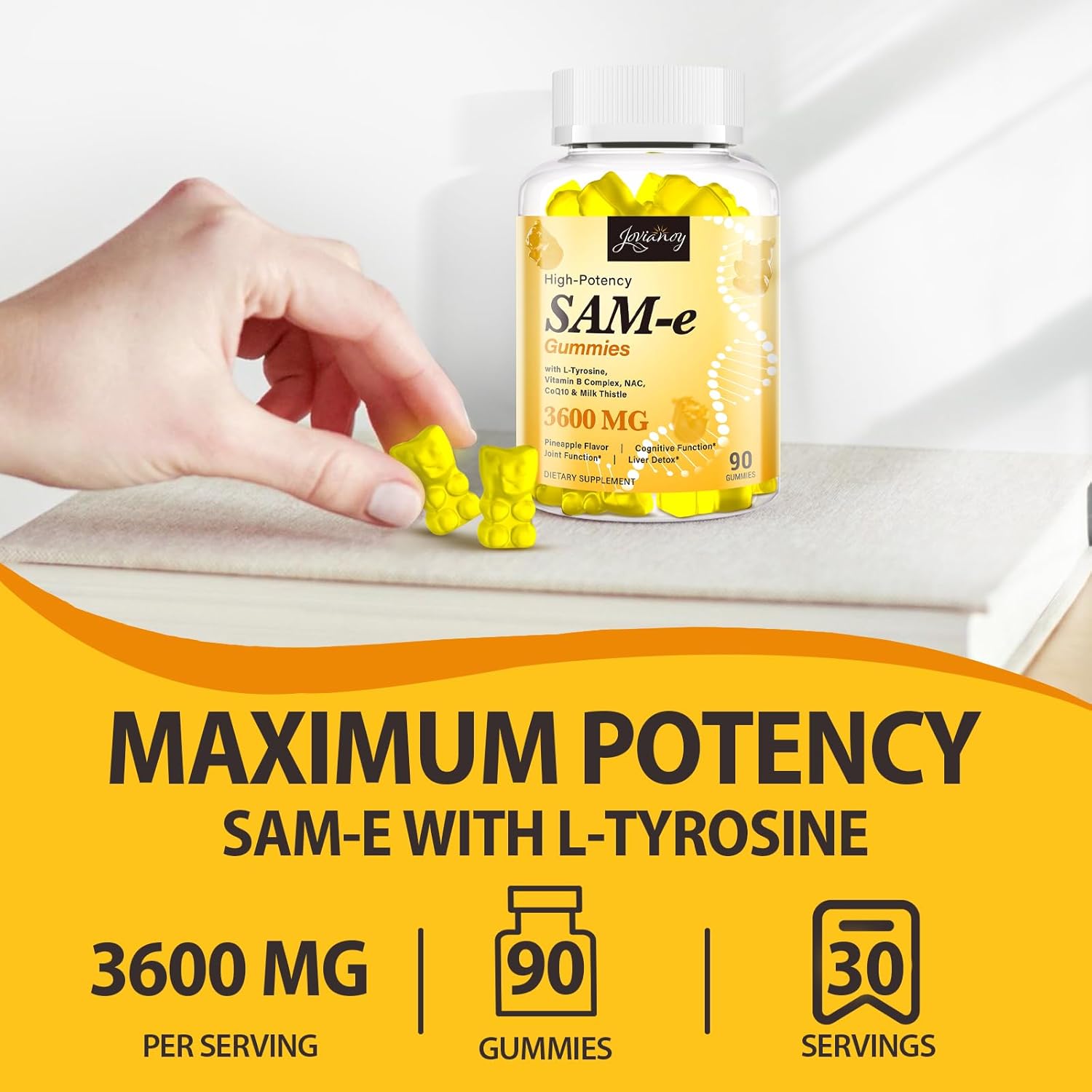 3600 MG SAM-e Gummies with L-Tyrosine, Vitamin B Complex, NAC, CoQ10 & Milk Thistle - Mood, Cognitive & Liver Detox Support - Pineapple Flavor - Vegan - Made in USA - 90 Gummies - Espot.com.au