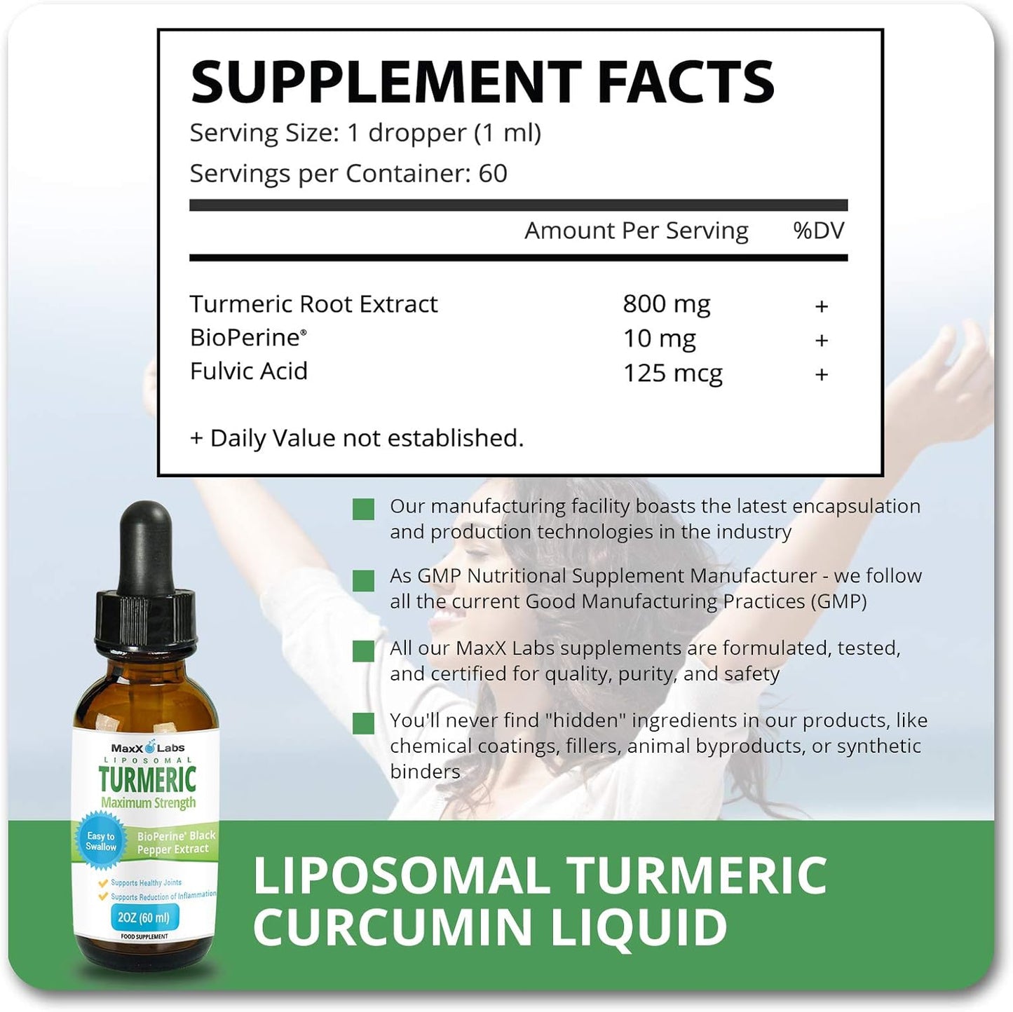 Turmeric Liquid Supplement with Black Pepper Extract - High Potency 800mg - Antioxidant Support for Joints - 2 Oz Bottle - Espot.com.au