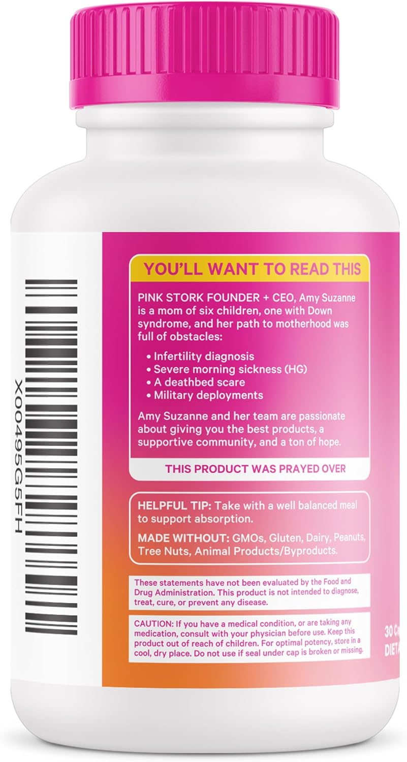 Pink Stork Choline - Prenatal Vitamin with 550mg Choline Bitartrate for Pregnant & Postpartum Moms - Supports Fetal Cognitive Health & Breast Milk Quality - 30 Capsules - Espot.com.au