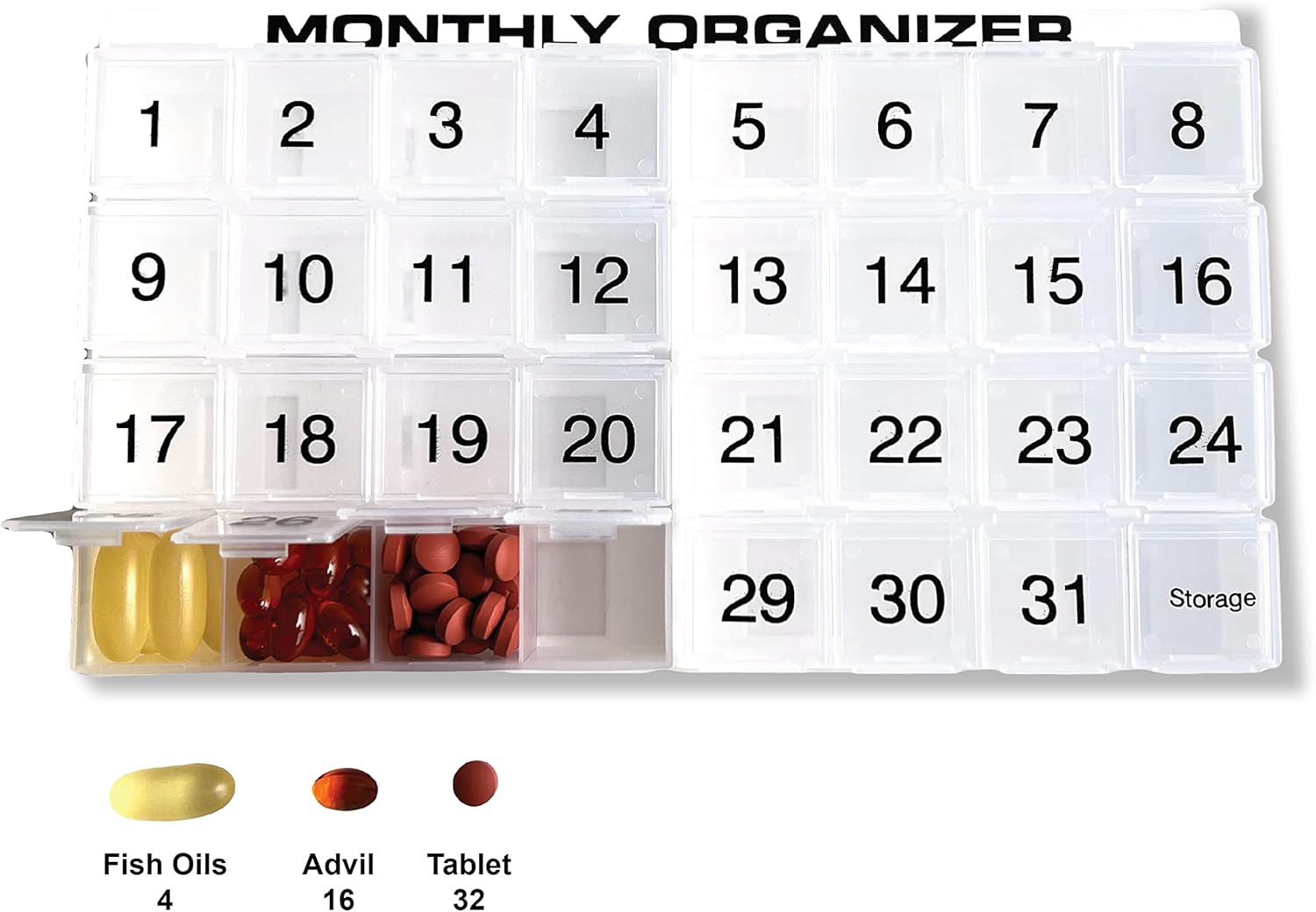 promed-supplies-monthly-pill-organizer-with-31-compartments---1-per-day---includes-tray-and-8-removable-compartments---white-color-4