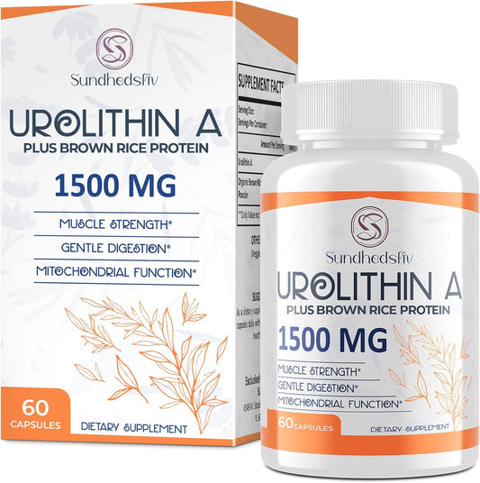 1500MG Sundhedsliv Urolithin A Supplement with Brown Rice Protein - Boost Exercise Performance & Cellular Health - Gluten Free - 60 Capsules - Espot.com.au