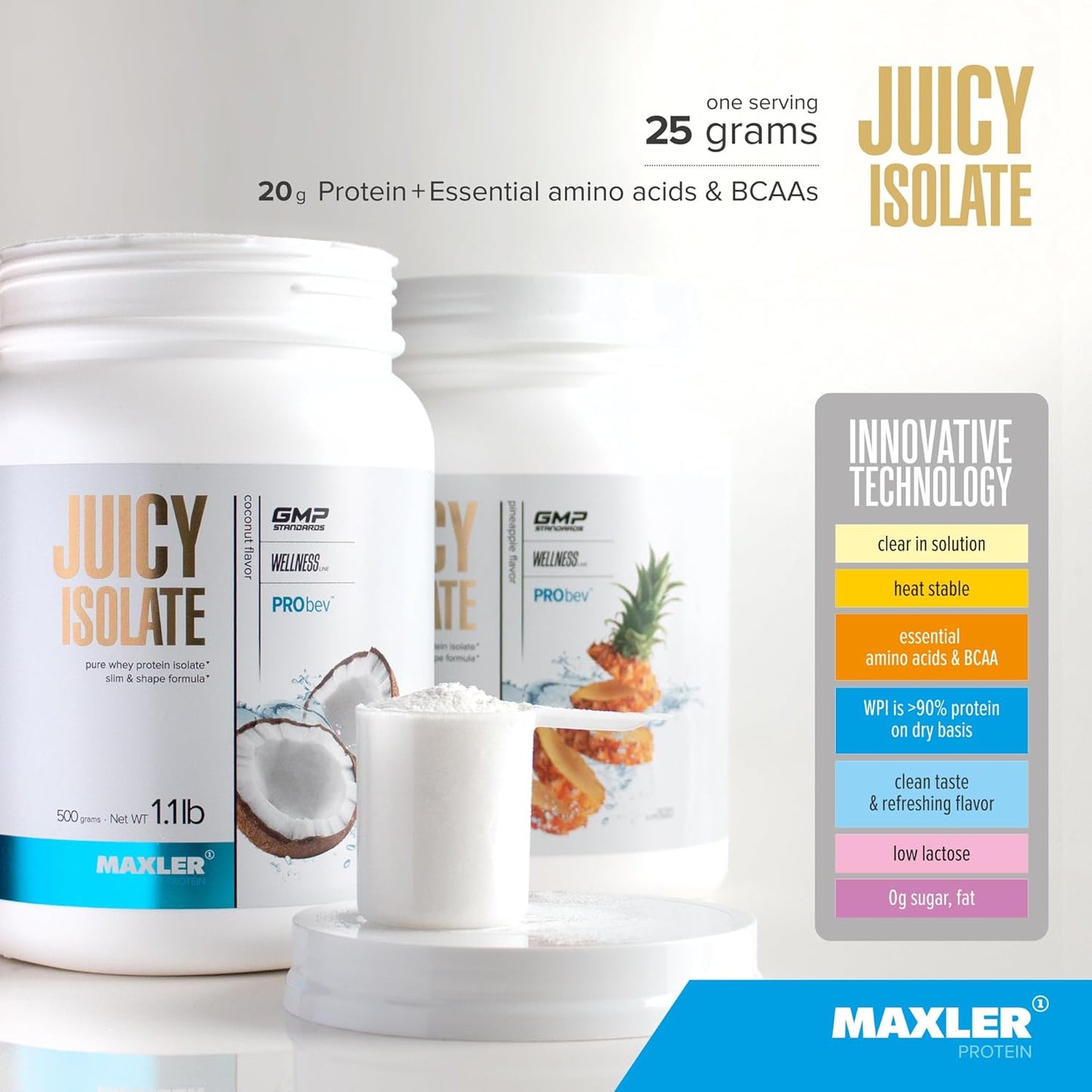 maxler-pineapple-clear-whey-isolate-protein-powder---low-lactose-fat-free-sugar-free-muscle-recovery-drink---90-protein---pre-post-workout---11lb-3