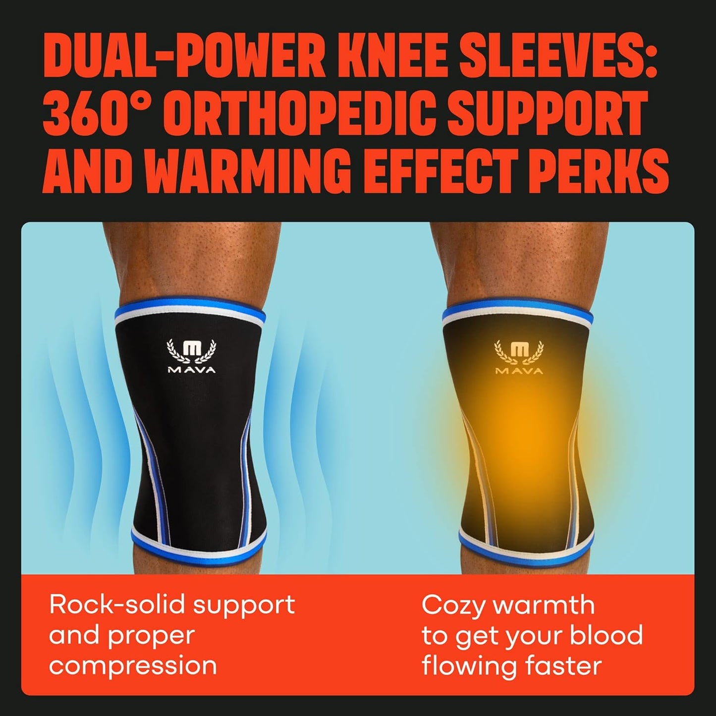 7mm Neoprene Knee Sleeves for Weightlifting, Cross Training, Squats - Men & Women - Mava Sports