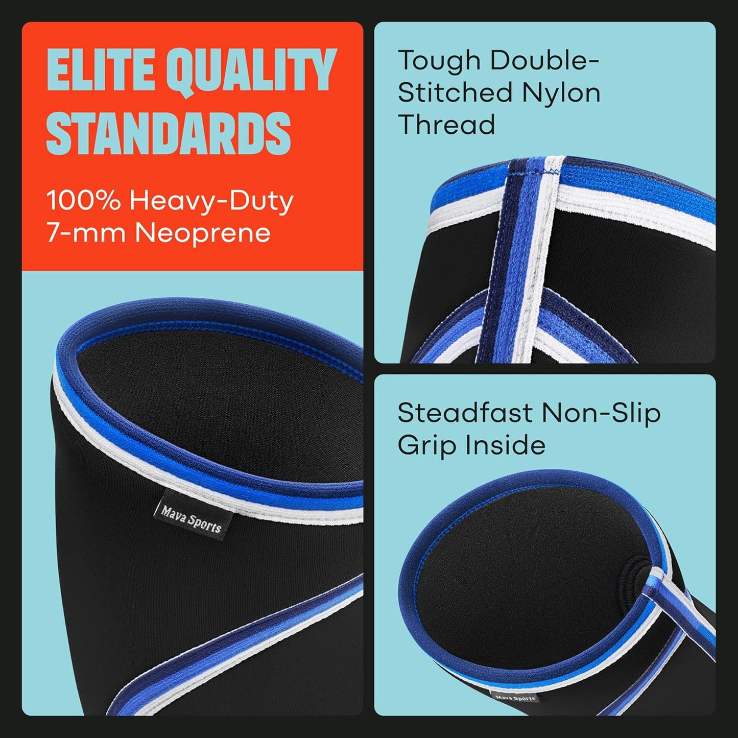 7mm Neoprene Knee Sleeves for Weightlifting, Cross Training, Squats - Men & Women - Mava Sports