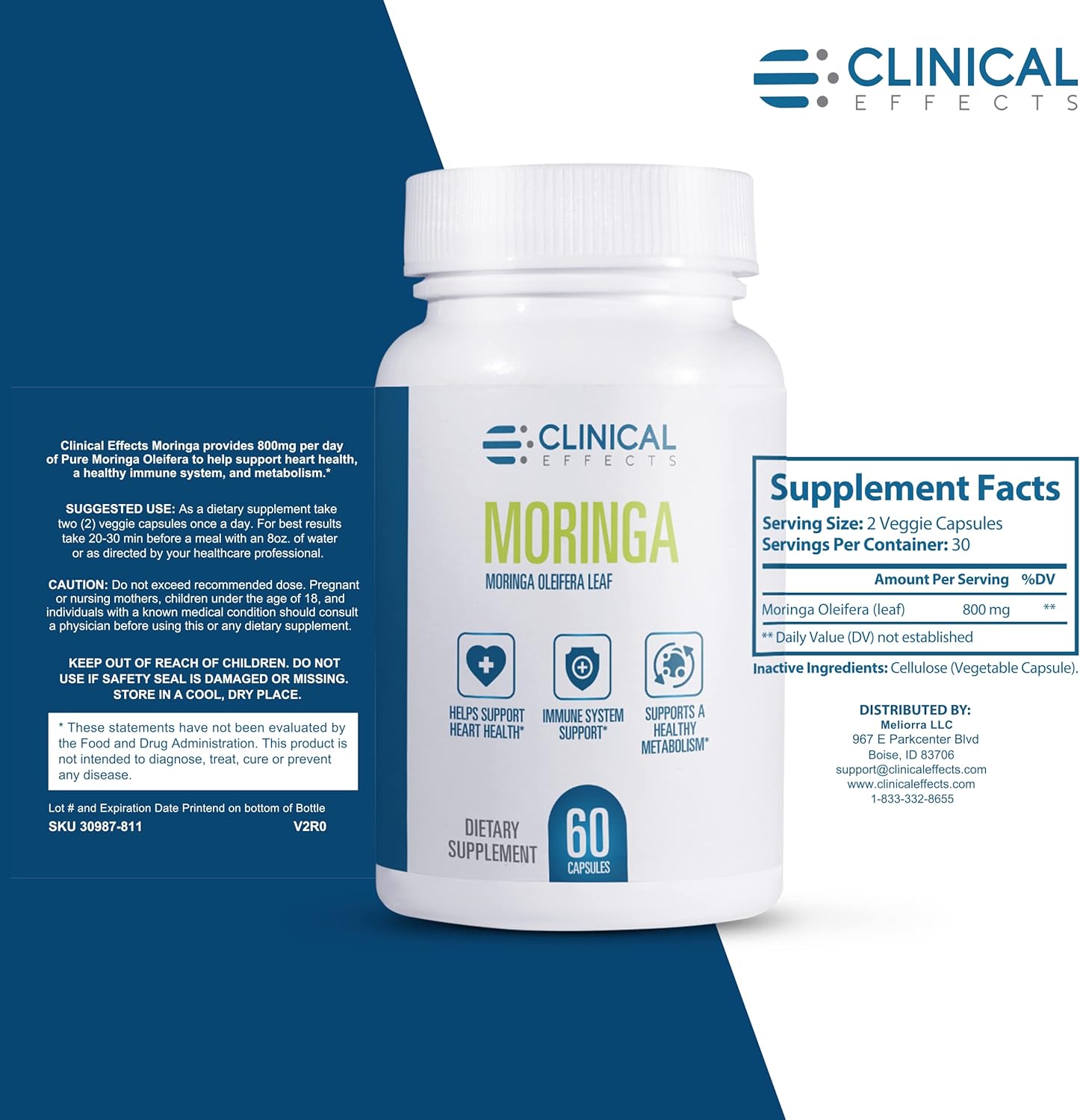 800mg Moringa Capsules for Heart, Joint, Energy & Immune Support - Clinical Effects Moringa Oleifera Superfood Supplement