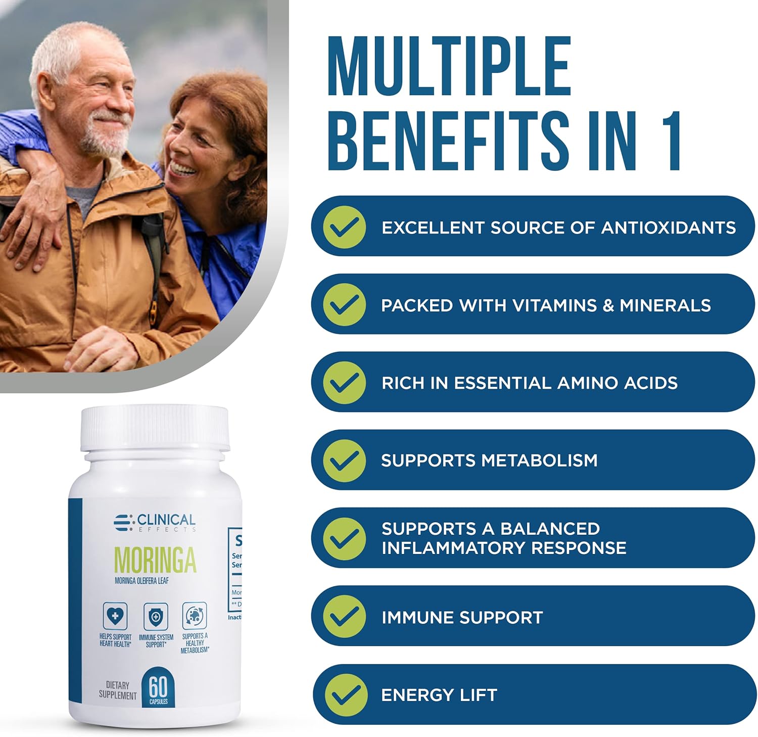 800mg Moringa Capsules for Heart, Joint, Energy & Immune Support - Clinical Effects Moringa Oleifera Superfood Supplement