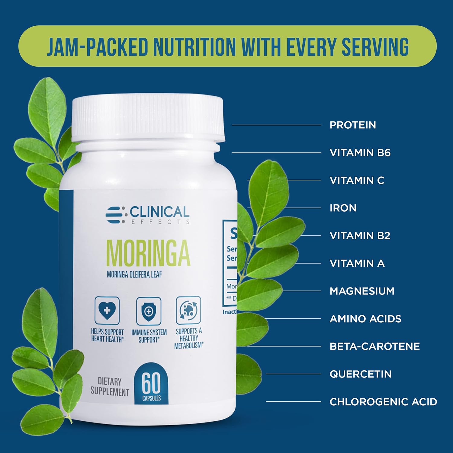 800mg Moringa Capsules for Heart, Joint, Energy & Immune Support - Clinical Effects Moringa Oleifera Superfood Supplement