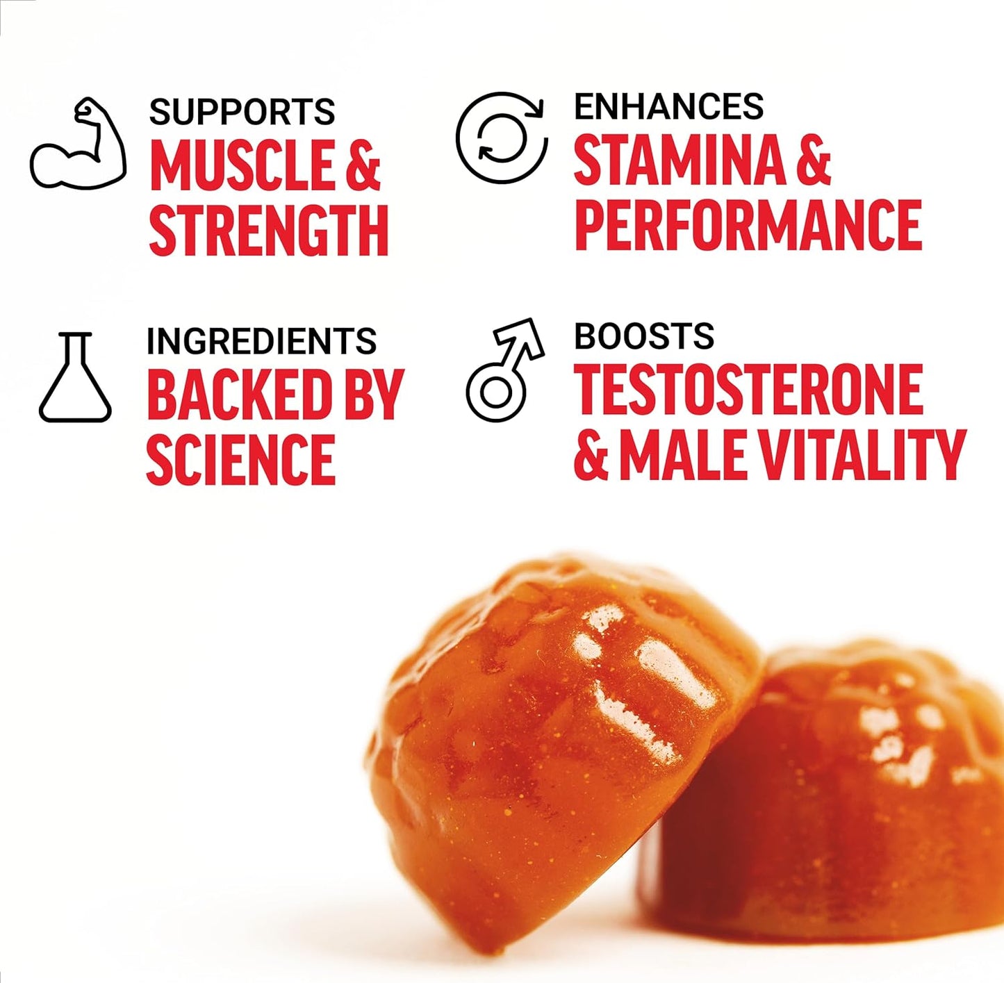 Men's Testosterone Boosting Gummies with Tongkat Ali, Horny Goat Weed, Tribulus Terrestris, Fenugreek & Black Maca - Berry Punch Flavor - 60 Gummies - Espot.com.au
