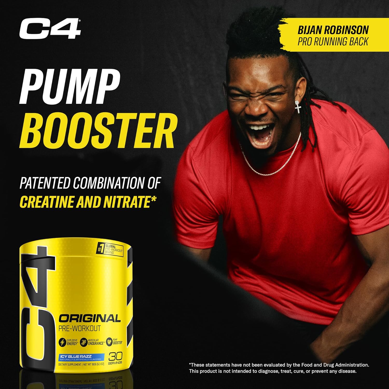 Cellucor C4 Original Icy Blue Razz Pre Workout Powder - Sugar Free Energy Boost for Men & Women - Immune Support with Vitamin C - 30 Servings - Espot.com.au