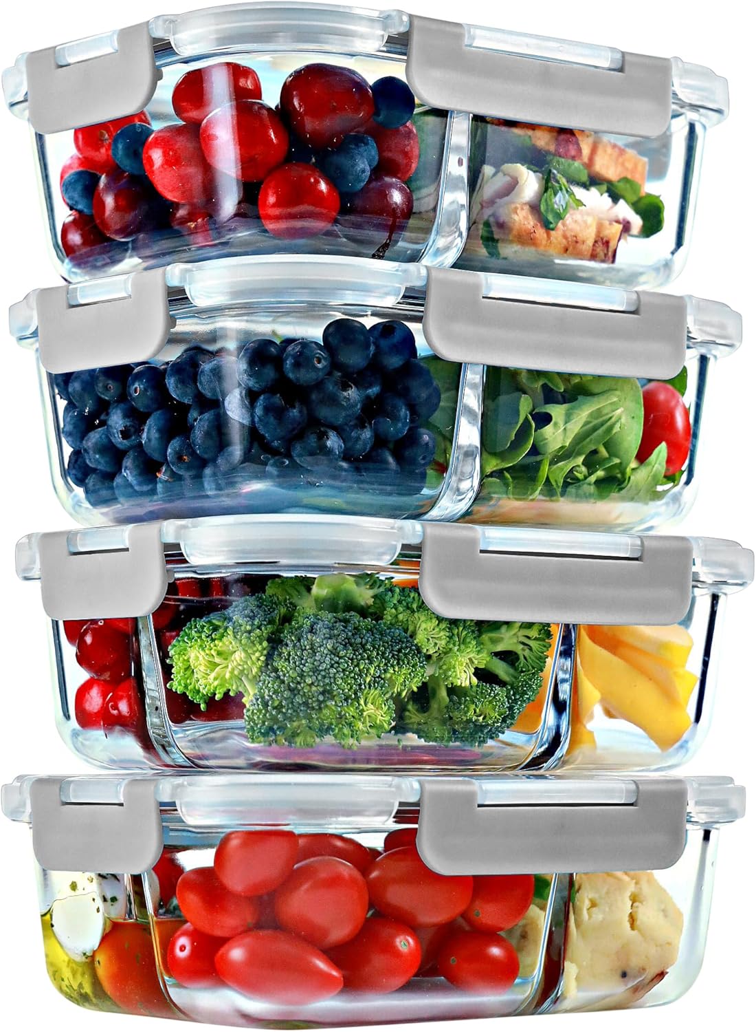 fit-strong-healthy-glass-meal-prep-containers---2-3-compartments-portion-control-lunch-container-set---food-storage-airtight-lids-oven-freezer-safe---leak-proof-bento-box-32-oz-gray---4-pack-1