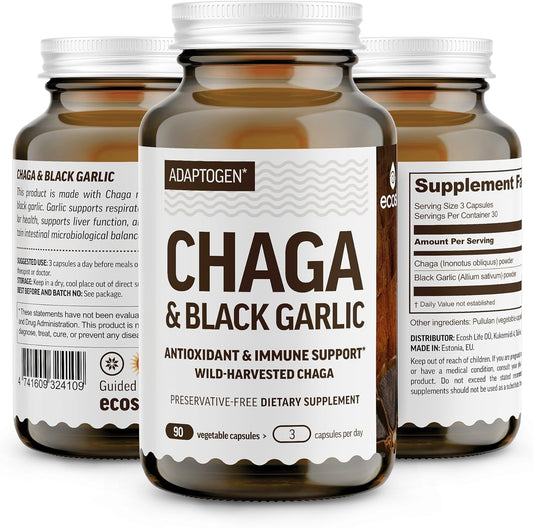 Organic Chaga Mushroom and Black Garlic Capsules - Antioxidant Immune Support Supplement - Nordic Forest Mushrooms - 1500mg - 90 ct - Espot.com.au