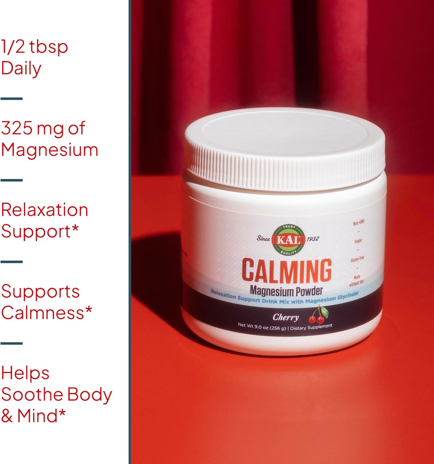 cherry-flavored-kal-calming-magnesium-powder---high-absorption-supplement-for-relaxation-support---vegan-gluten-free-no-added-sugar---40-servings-9-oz-4