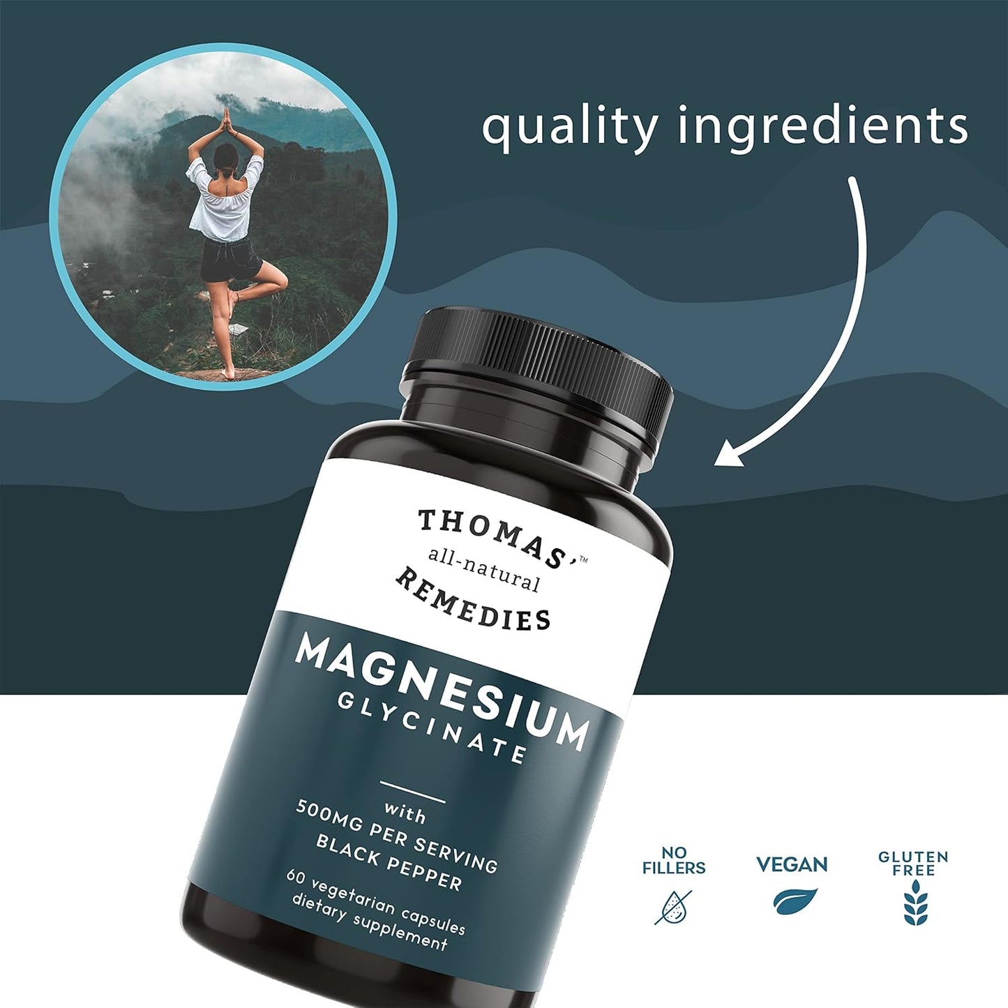 High Absorption Magnesium Glycinate Supplements for Muscle and Bone Support - 60 Vegan Capsules, All-Natural Dietary Supplements with No Fillers, Non-GMO - Espot.com.au