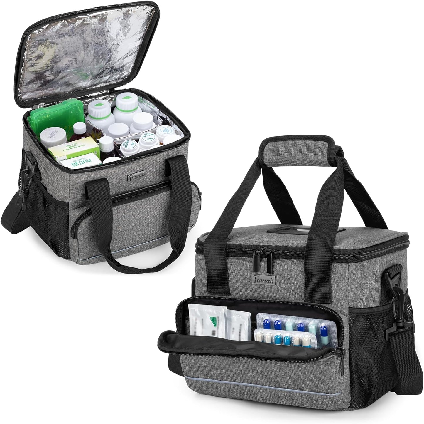 trunab-insulated-medication-cooler-bag-with-adjustable-dividers---portable-first-aid-organizer-for-home-travel---grey-1