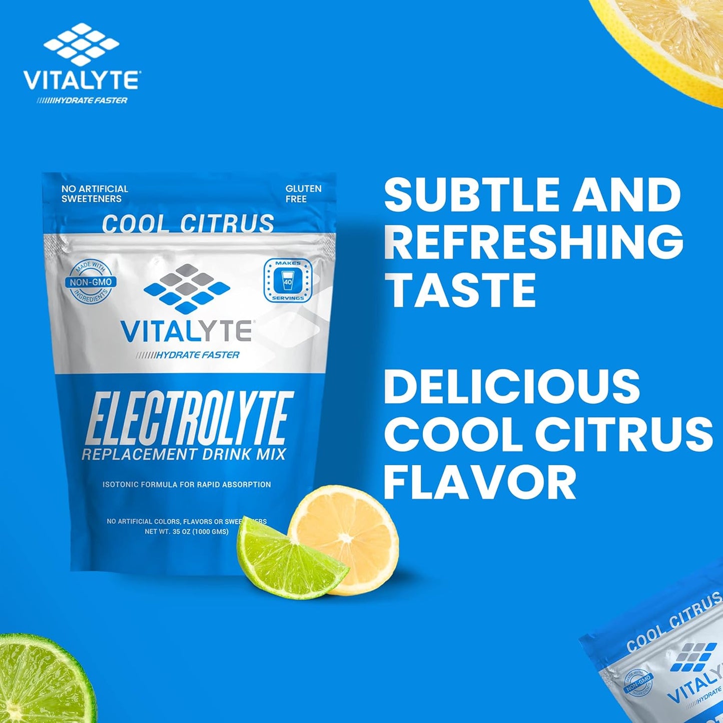 Vitalyte Electrolyte Powder - Isotonic Drink Mix for Hydration, Energy, and Recovery - 35 oz, 40 Servings - Water Enhancer & Rehydration Supplement - Cool Citrus Flavor - 2 Pack for Men, Women, and Sports - Espot.com.au