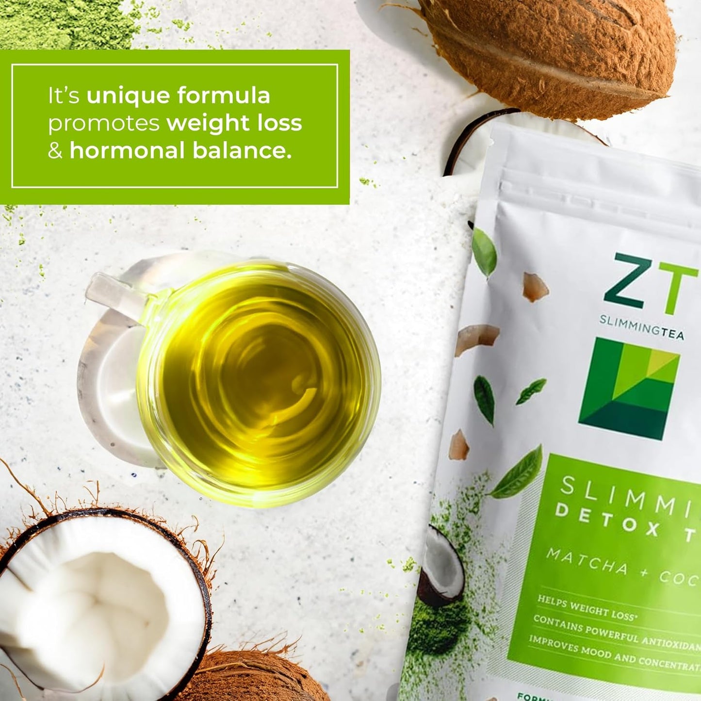 Dr. Zisman ZT Slimming Matcha-Coconut Detox Tea - Weight Management with Antioxidants, Mood Enhancement & Focus Boost - 28 Tea Bags - Espot.com.au