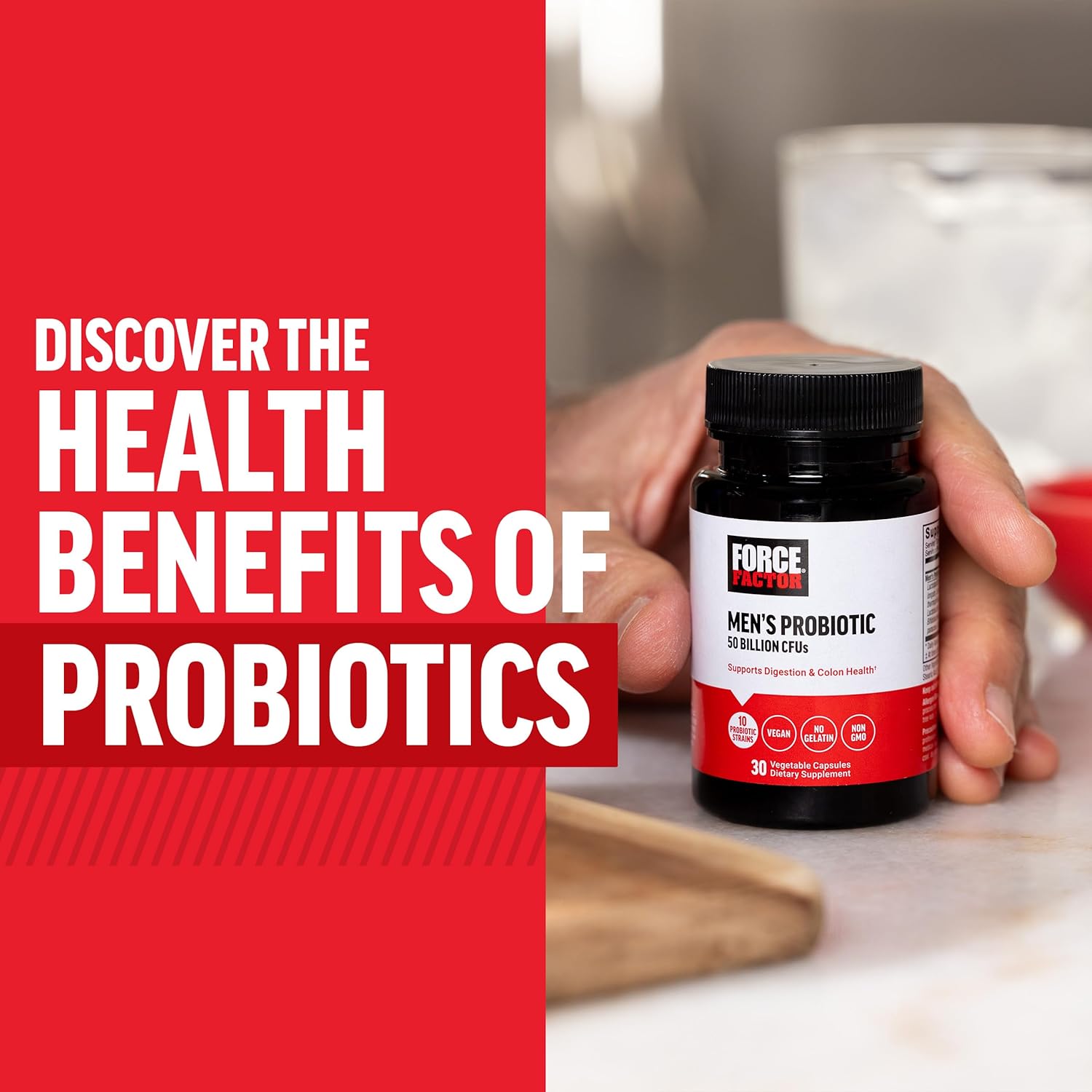 FORCE FACTOR Men's Probiotic - 50 Billion CFUs, 10 Strains, Digestive & Colon Health, Daily Wellness, Non-GMO, Vegan - 30 Capsules - Espot.com.au