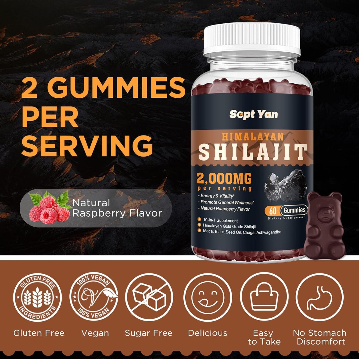 organic-shilajit-gummies-2000mg-with-85-trace-minerals---ashwagandha-maca-black-seed-oil---energy-brain-immunity---sugar-free-raspberry---60ct-6