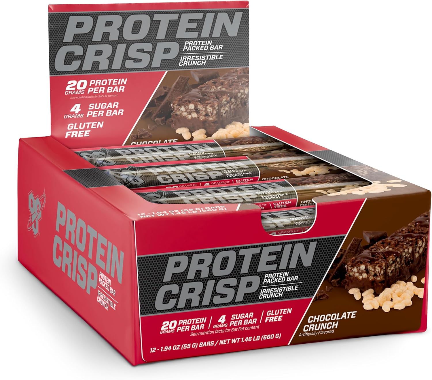 Gluten-Free BSN Protein Crisp Bar with Whey Protein, Fiber, and Chocolate Crunch - 12 Count Pack, Protein Snack Bars for Fitness - Espot.com.au