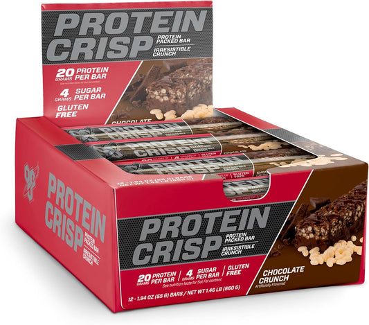 Gluten-Free BSN Protein Crisp Bar with Whey Protein, Fiber, and Chocolate Crunch - 12 Count Pack, Protein Snack Bars for Fitness - Espot.com.au