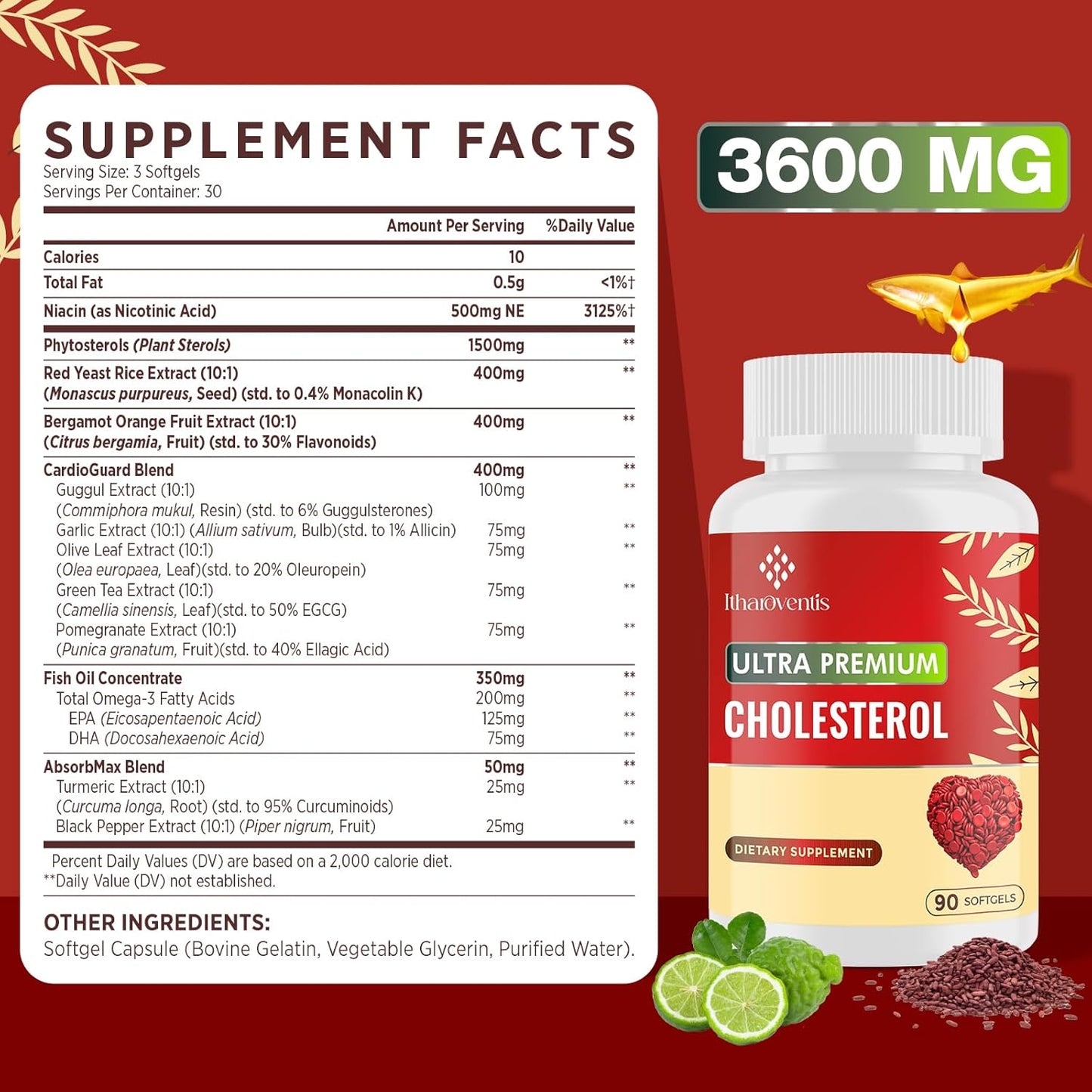 3600-mg-cholesterol-support-softgels-with-plant-sterols-niacin-red-yeast-rice-bergamot-omega-3-garlic---high-absorption-complex-for-healthy-cholesterol-levels---90-capsules-5