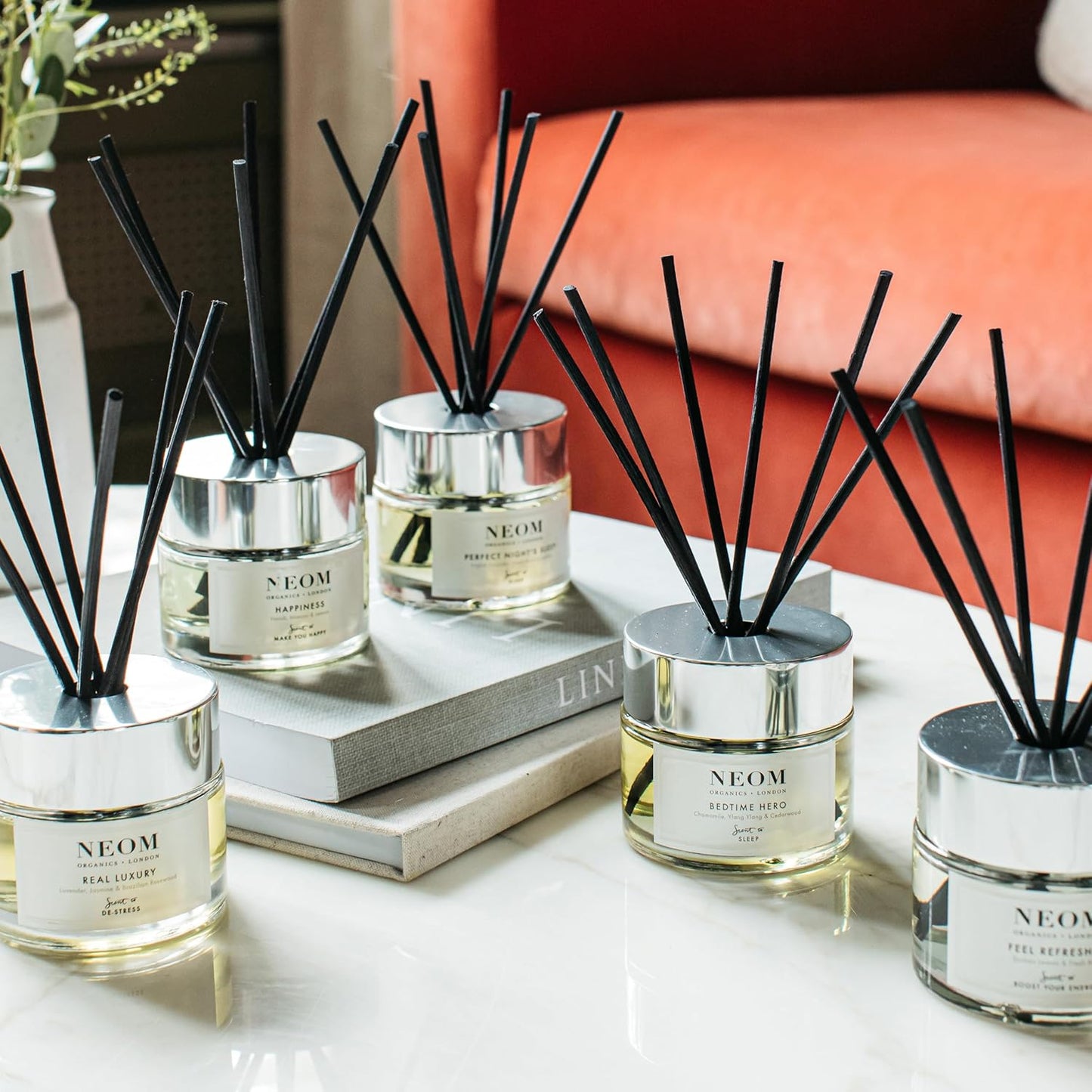 NEOM Happiness Reed Diffuser - 3.38fl oz | Uplifting Neroli, Mimosa & Lemon Essential Oil Blend | 100% Natural Fragrance | Scent to Boost Your Mood - Espot.com.au
