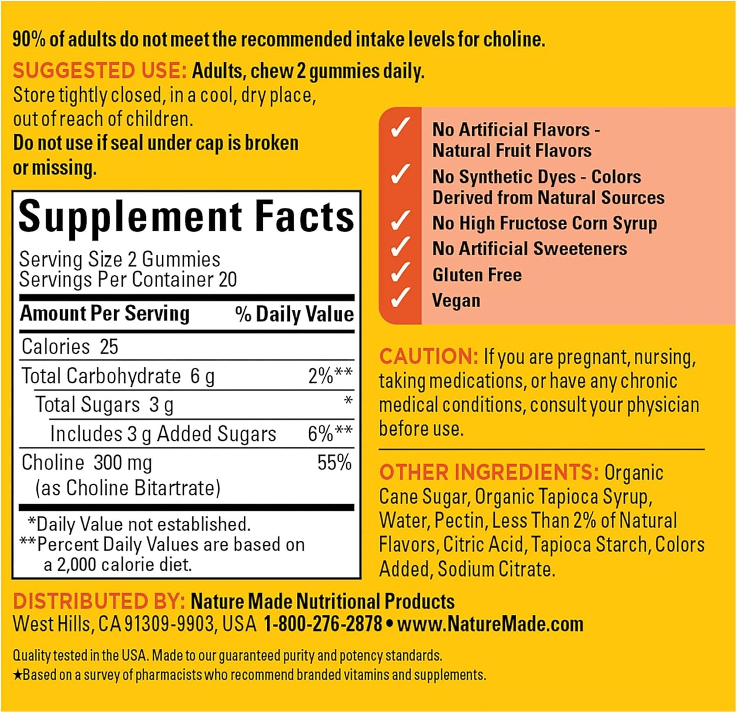 Choline Vegan Gummies for Liver, Nervous System & Brain Health - 40 Gummies, 20 Day Supply - Espot.com.au