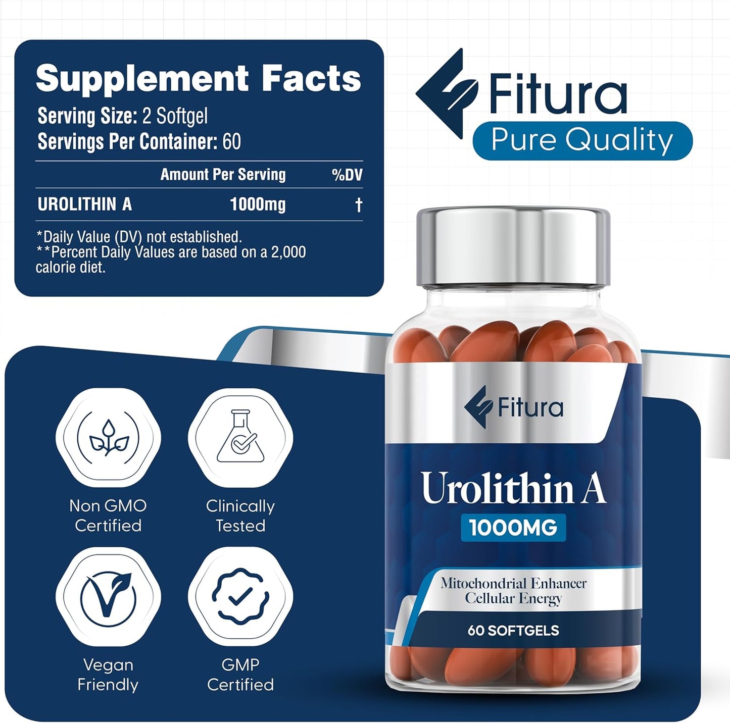Fitura Urolithin A Capsules - Enhance Muscle Strength & Cellular Energy - Boost Mitochondrial Health for Healthy Aging - 60 Count - Espot.com.au