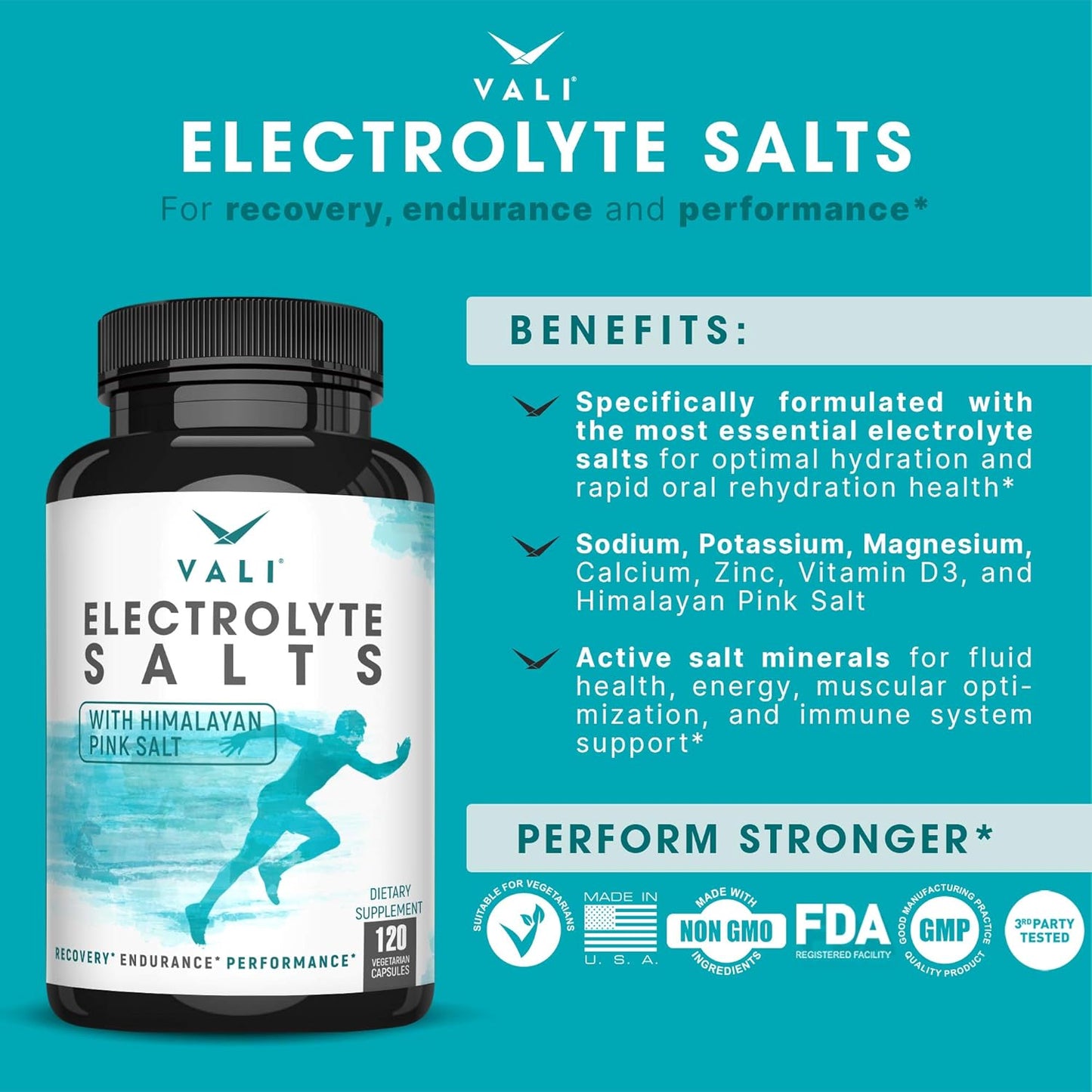 Electrolyte Salts Rapid Rehydration Pills - 120 Veggie Capsules for Hydration & Recovery, Keto Salt Mineral Supplement - Espot.com.au