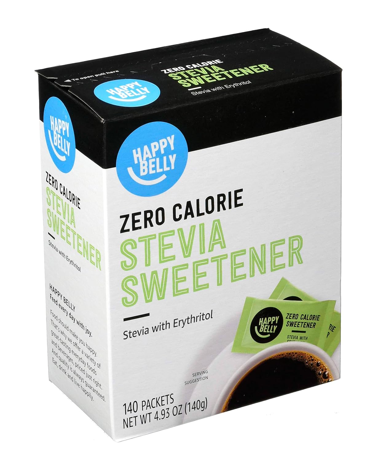 Happy Belly Zero Calorie Stevia Sweetener Powder - 140 Packets, 4.93 oz - Alternative to Sugarly Sweet - Pack of 1 - Espot.com.au