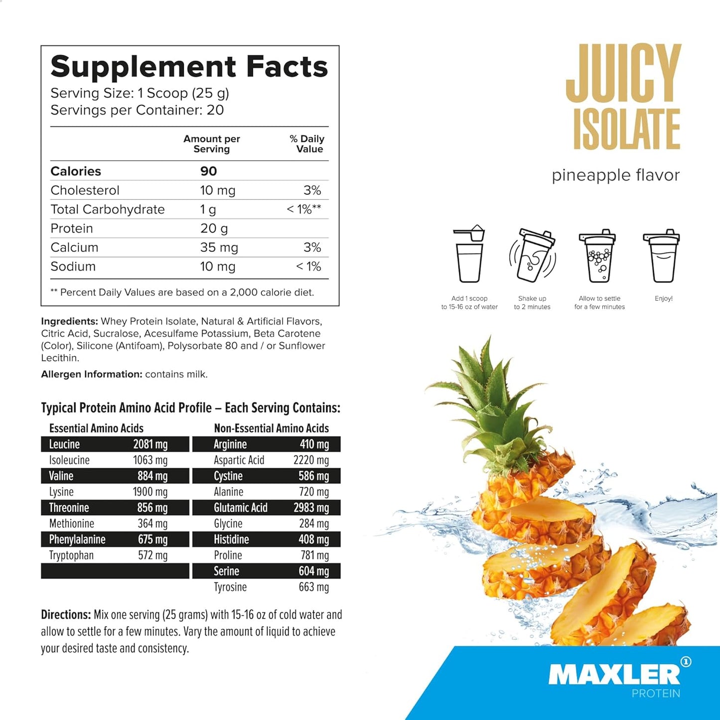 maxler-pineapple-clear-whey-isolate-protein-powder---low-lactose-fat-free-sugar-free-muscle-recovery-drink---90-protein---pre-post-workout---11lb-5