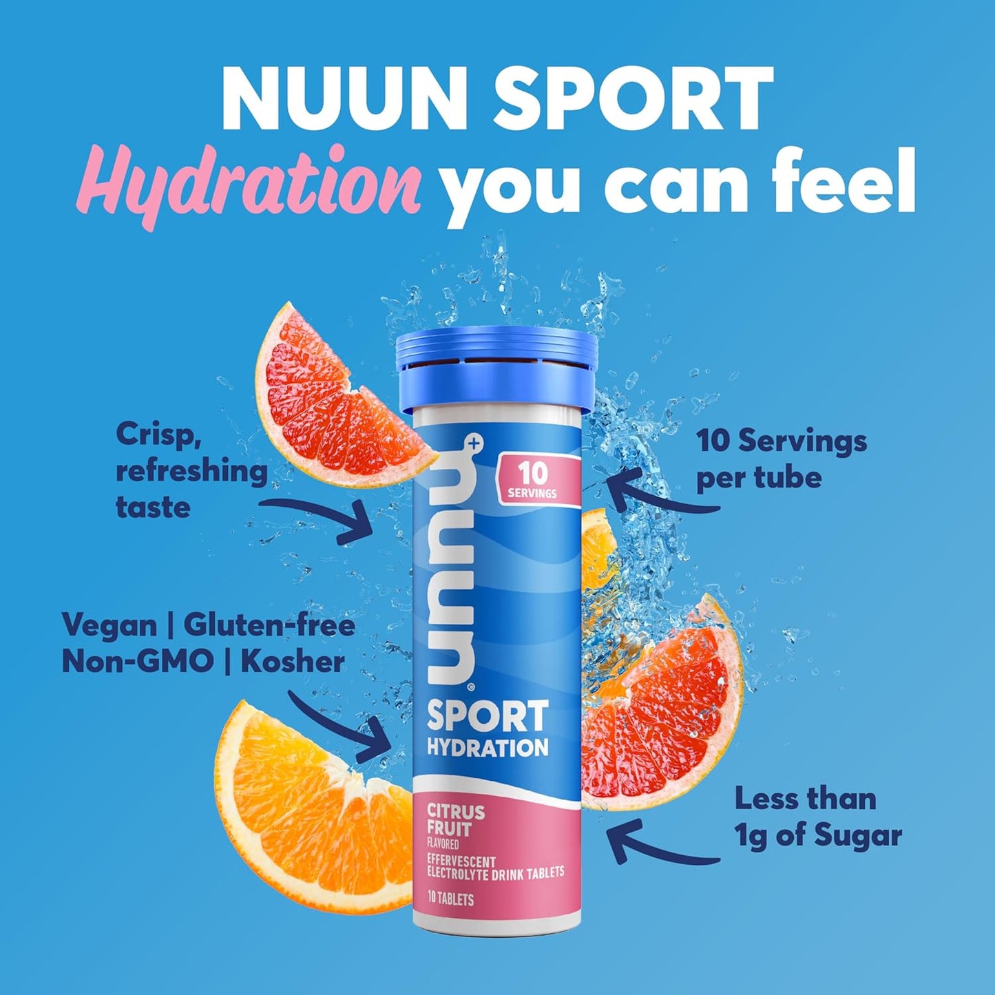 Nuun Sport Electrolyte Tablets - Citrus Fruit Flavor, Dissolvable in Water, 5 Essential Electrolytes, Vegan & Non-GMO, 40 Servings - Espot.com.au