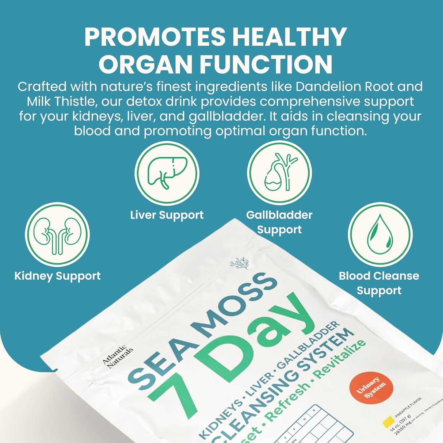 Sea Moss Detox Cleanse with Dandelion & Milk Thistle - Liver, Gallbladder & Kidney Support - Pineapple Flavor Drink Mix - 14 oz - Espot.com.au