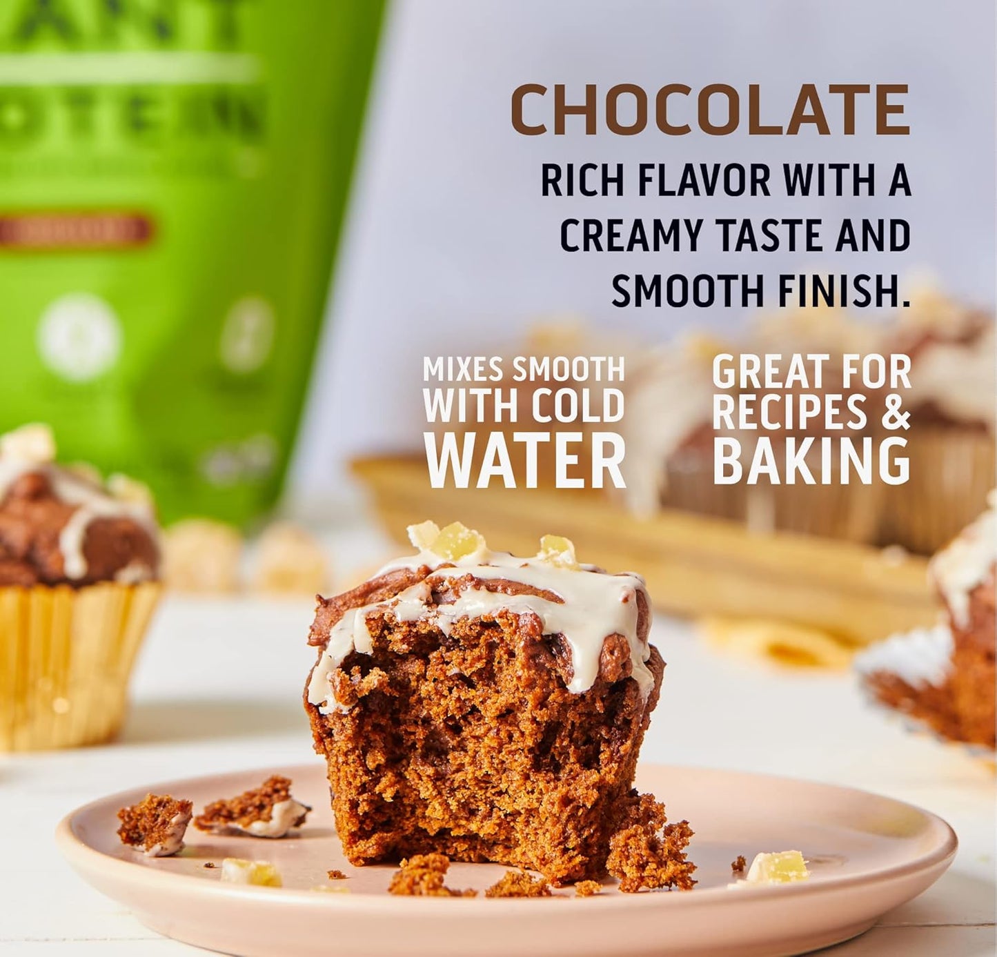 Chocolate Vegan Protein Powder - Plant-Based, No Dairy, Soy or Gluten, 4g BCAA, 2g Leucine, Zero Artificial Ingredients, Sugar-Free - 18 Servings - Espot.com.au