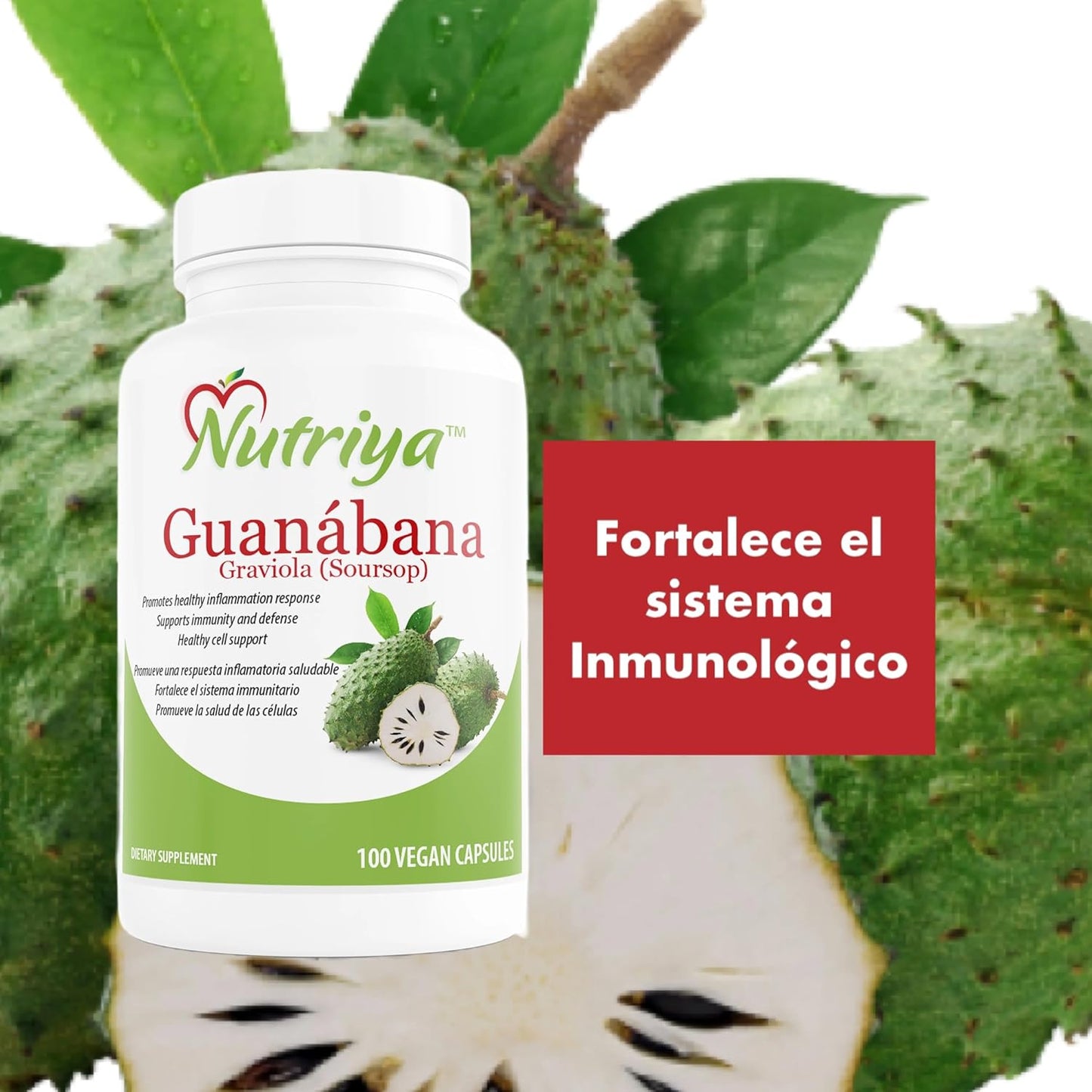 Nutriya Guanábana (Graviola-Soursop) Capsules - Antioxidant for Healthy Cells, Immune System Support - 100 Veg Caps - Espot.com.au