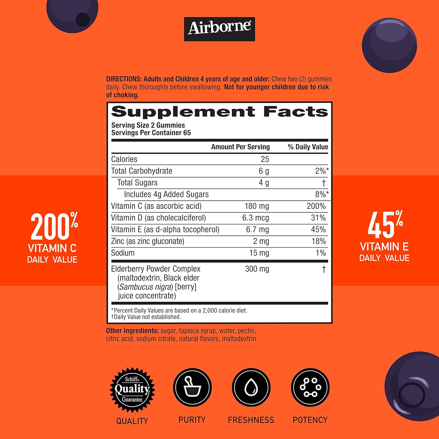 Children's Immune Support Gummies with Elderberry, Zinc, Vitamin C, D & E - 130 Elderberry Flavored Gummies - Espot.com.au