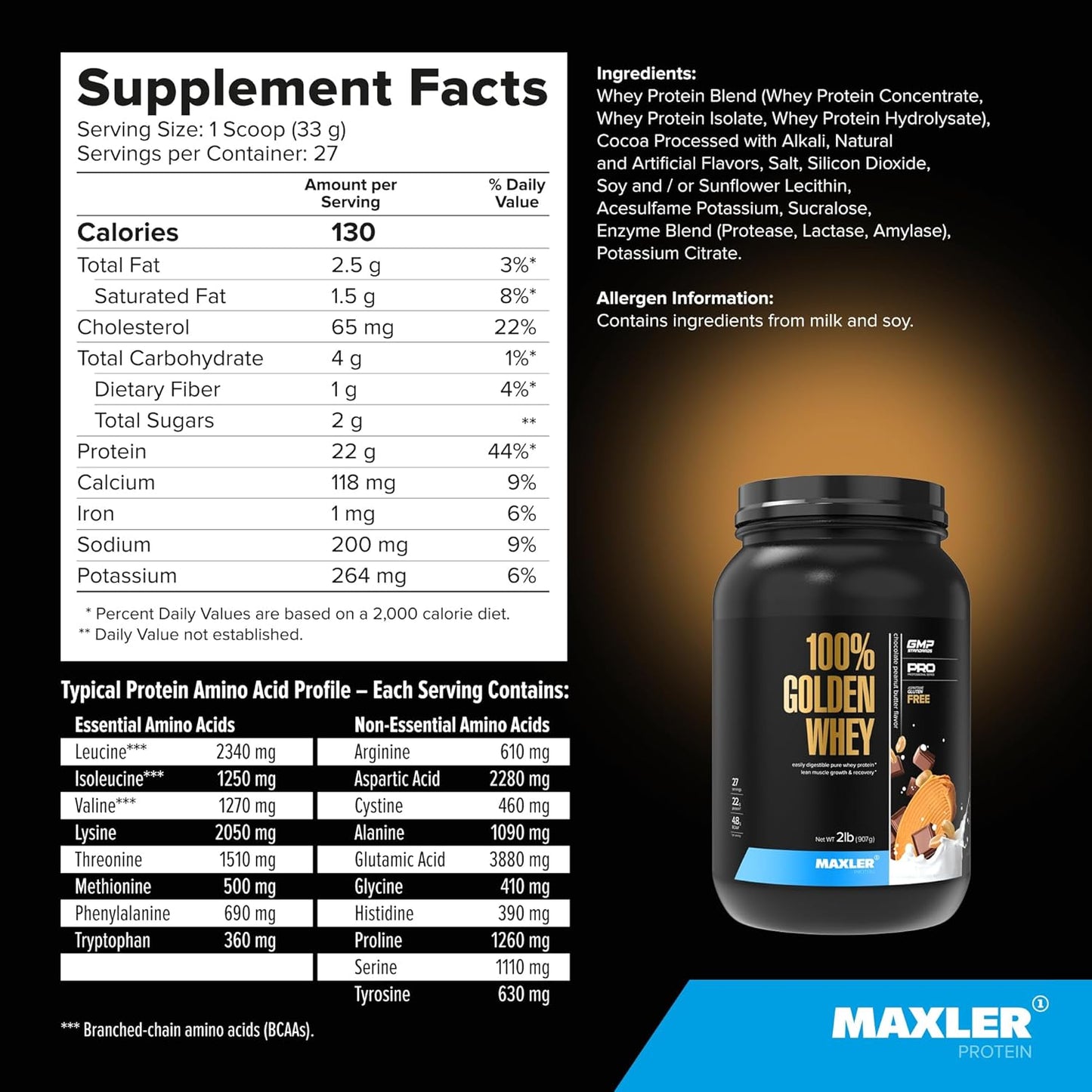 maxler-100-golden-whey-protein---chocolate-peanut-butter-flavor---2-lbs---22g-protein-per-serving---fast-absorbing-blend-for-pre-post-and-intra-workout-use-6